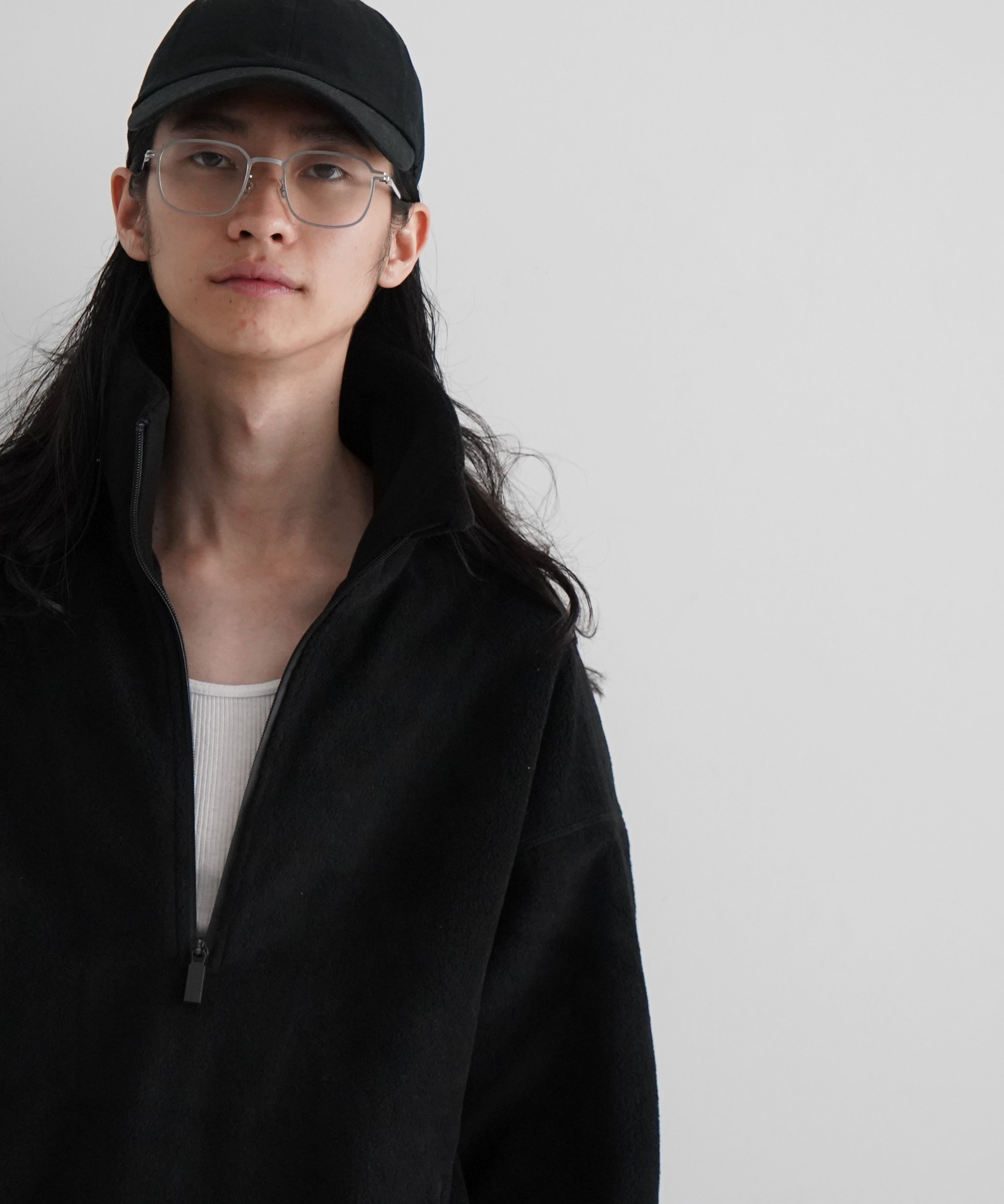 FAX COPY EXPRESS Fleece sweatshirt with stand collar "BLACK"