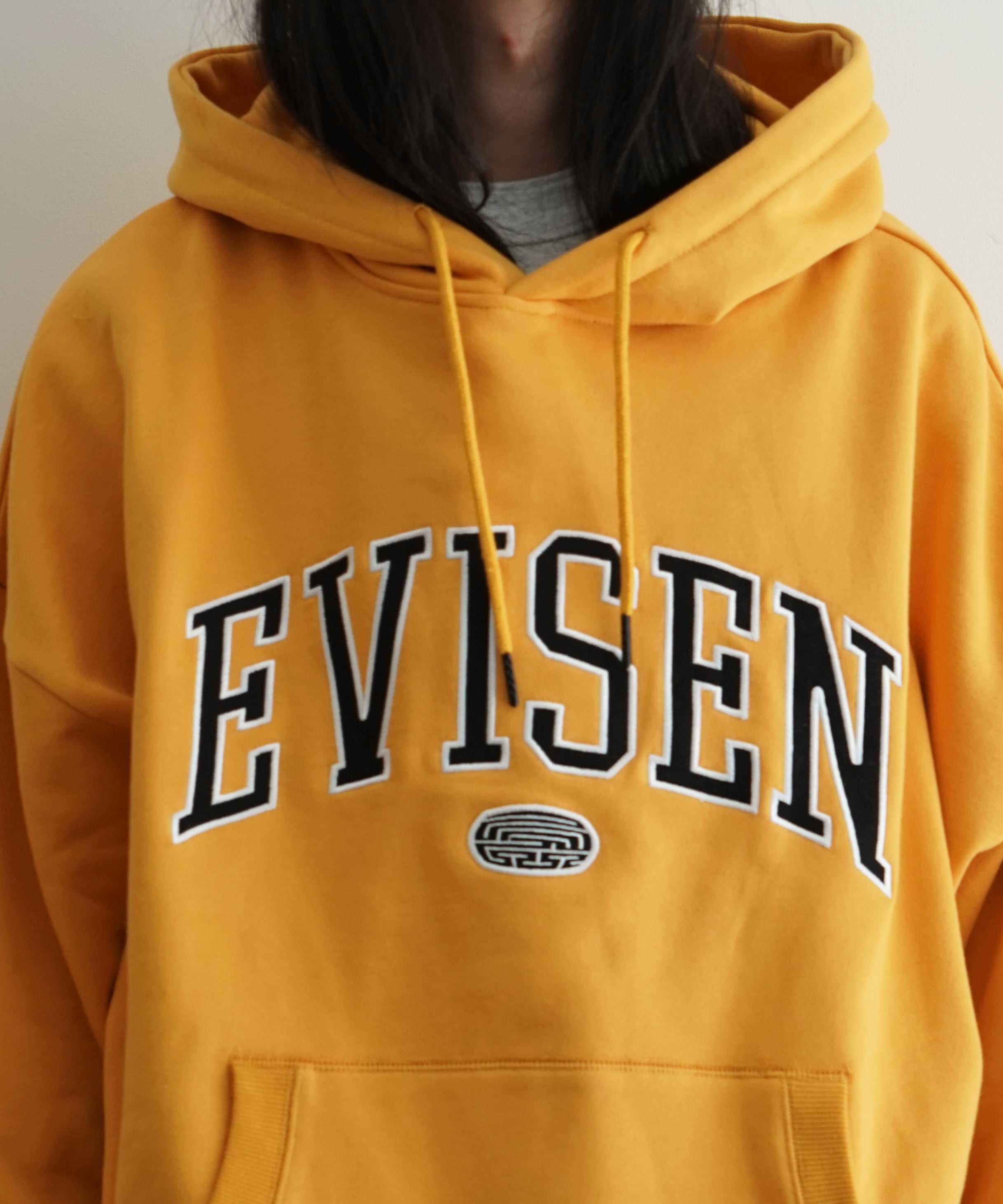 Evisen Skateboardsゑ College logo hoodie "MUSTARD"