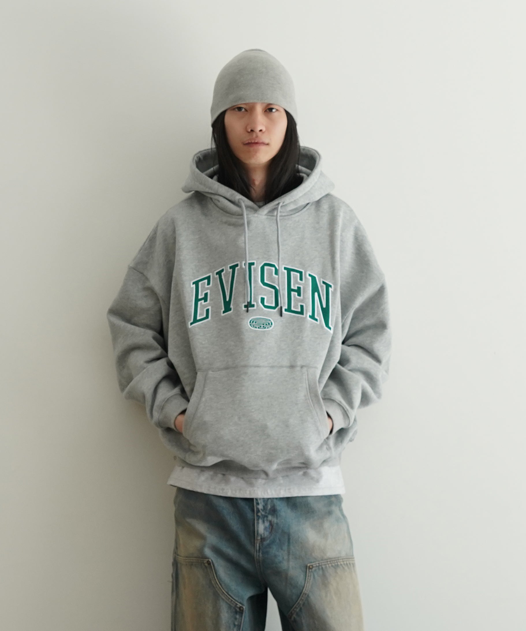Evisen Skateboardsゑ College logo hoodie "NAVY"
