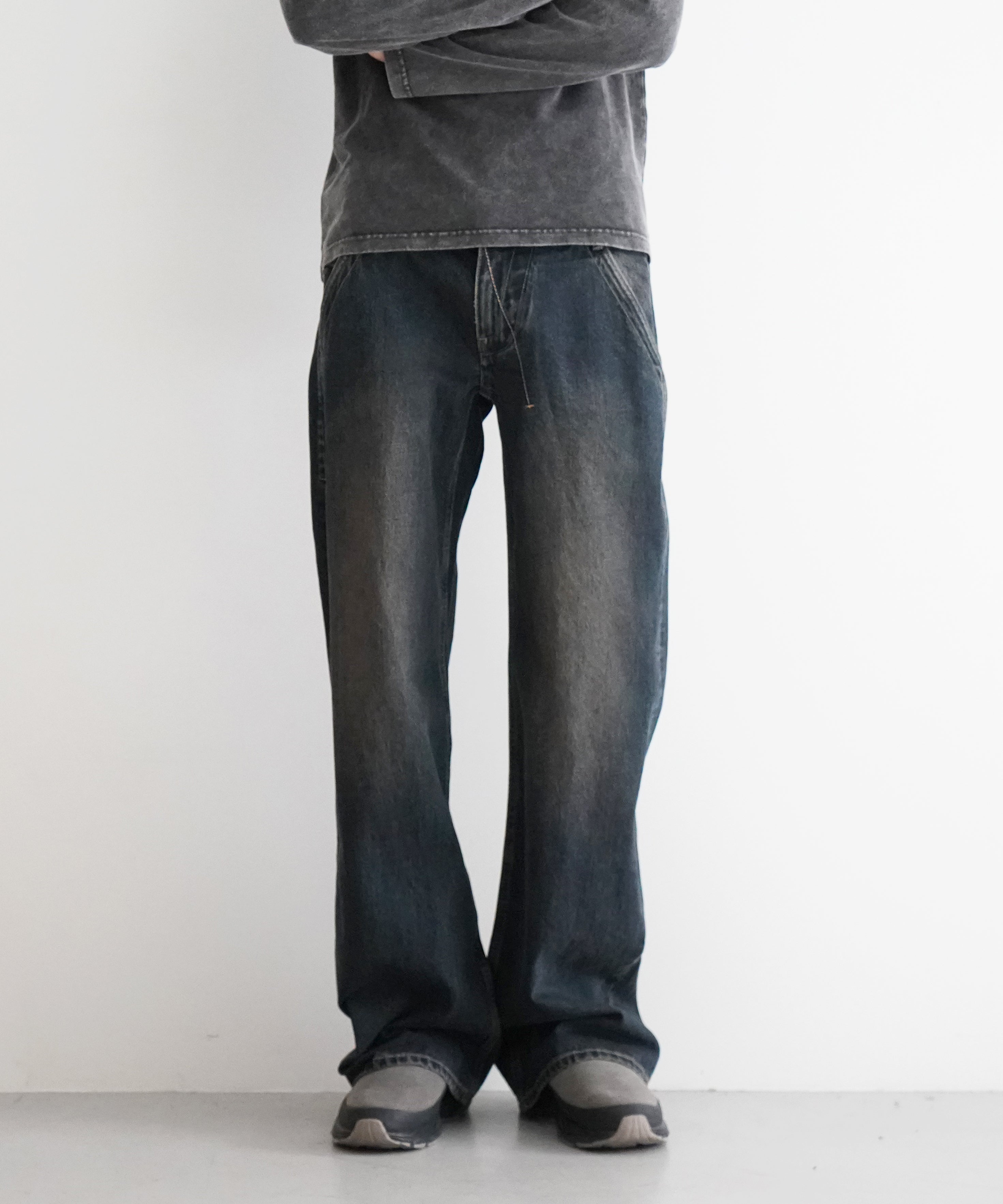 FAX COPY EXPRESS【ファックスコピーエクスプレス】basic 2 loose dirty / wash black jeans  