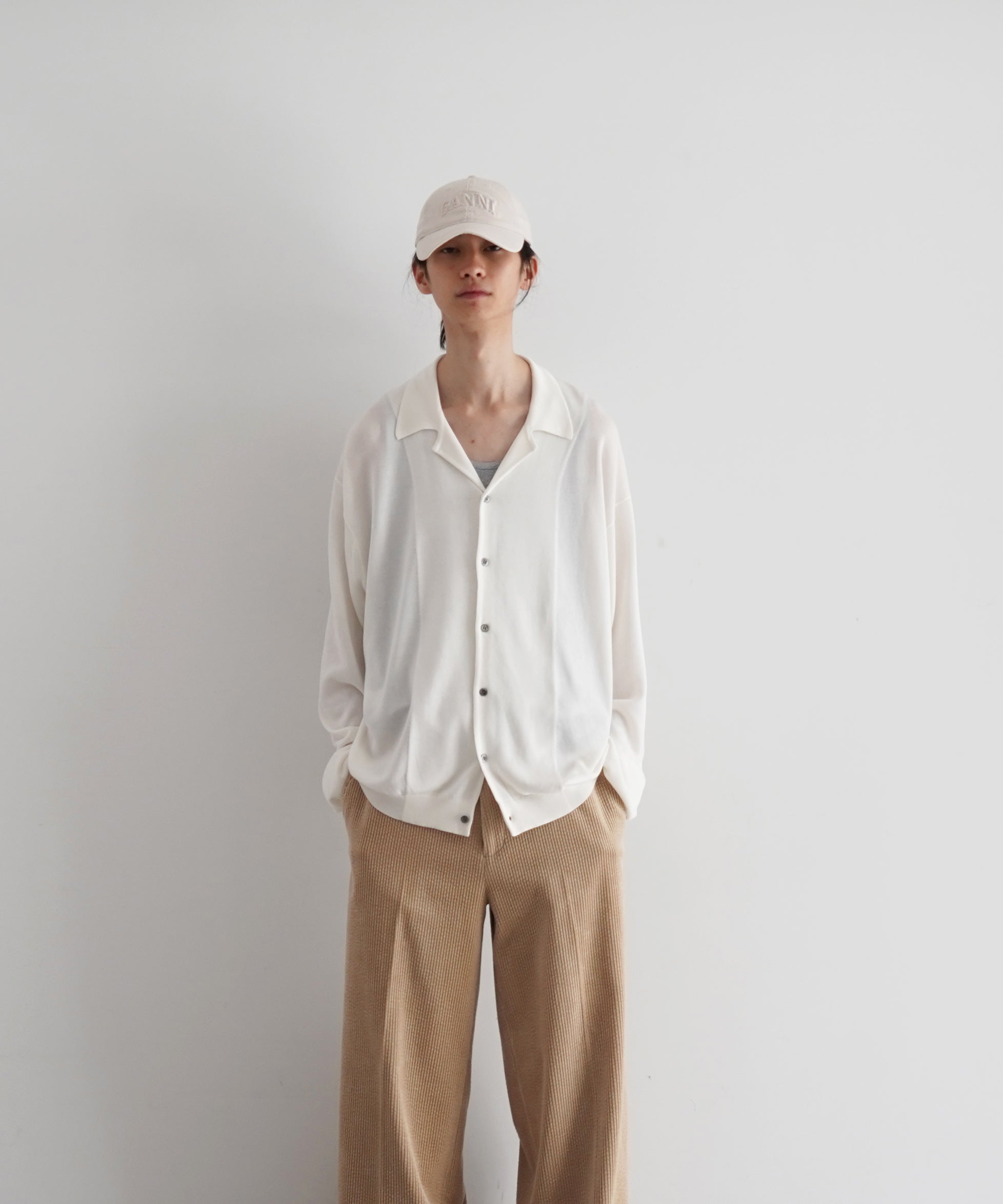 【EXCLUSIVE】crepuscule Open collar knit shirt "WHITE"