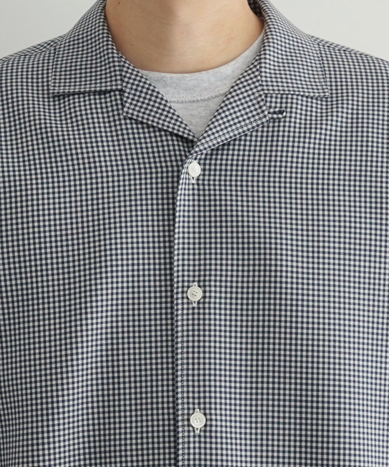 OLD FOLK HOUSE Wool lounge shirt "WHITE & NAVY (GINGHAM)"