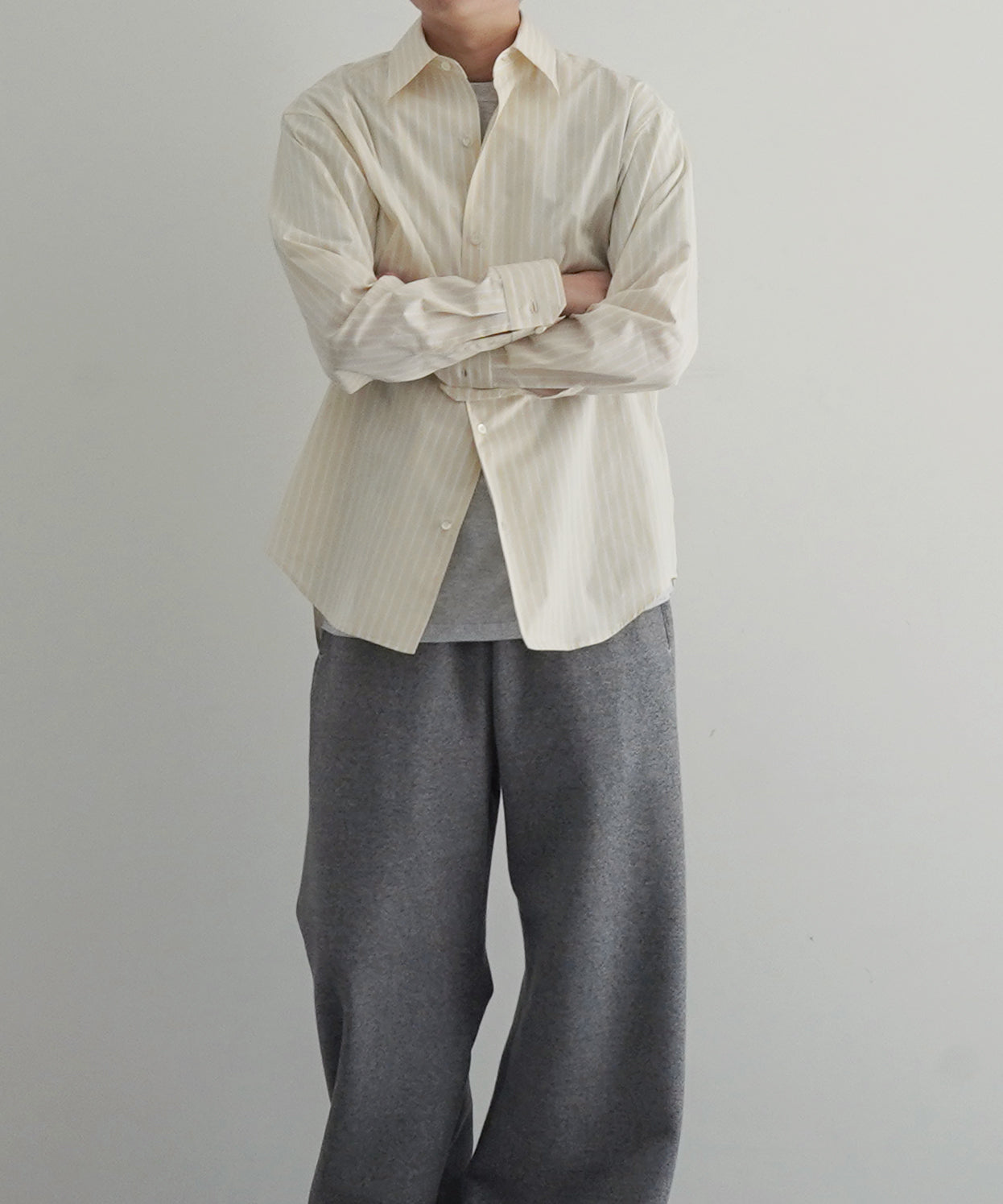 OLD FOLK HOUSE Cotton poplin striped classic shirt "YELLOW"