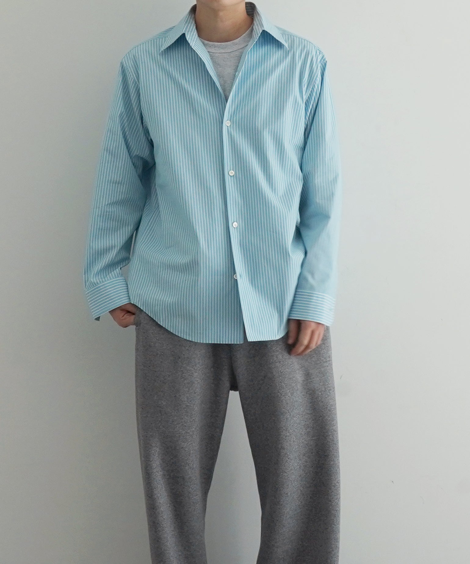 OLD FOLK HOUSE Cotton poplin striped classic shirt "BLUE"