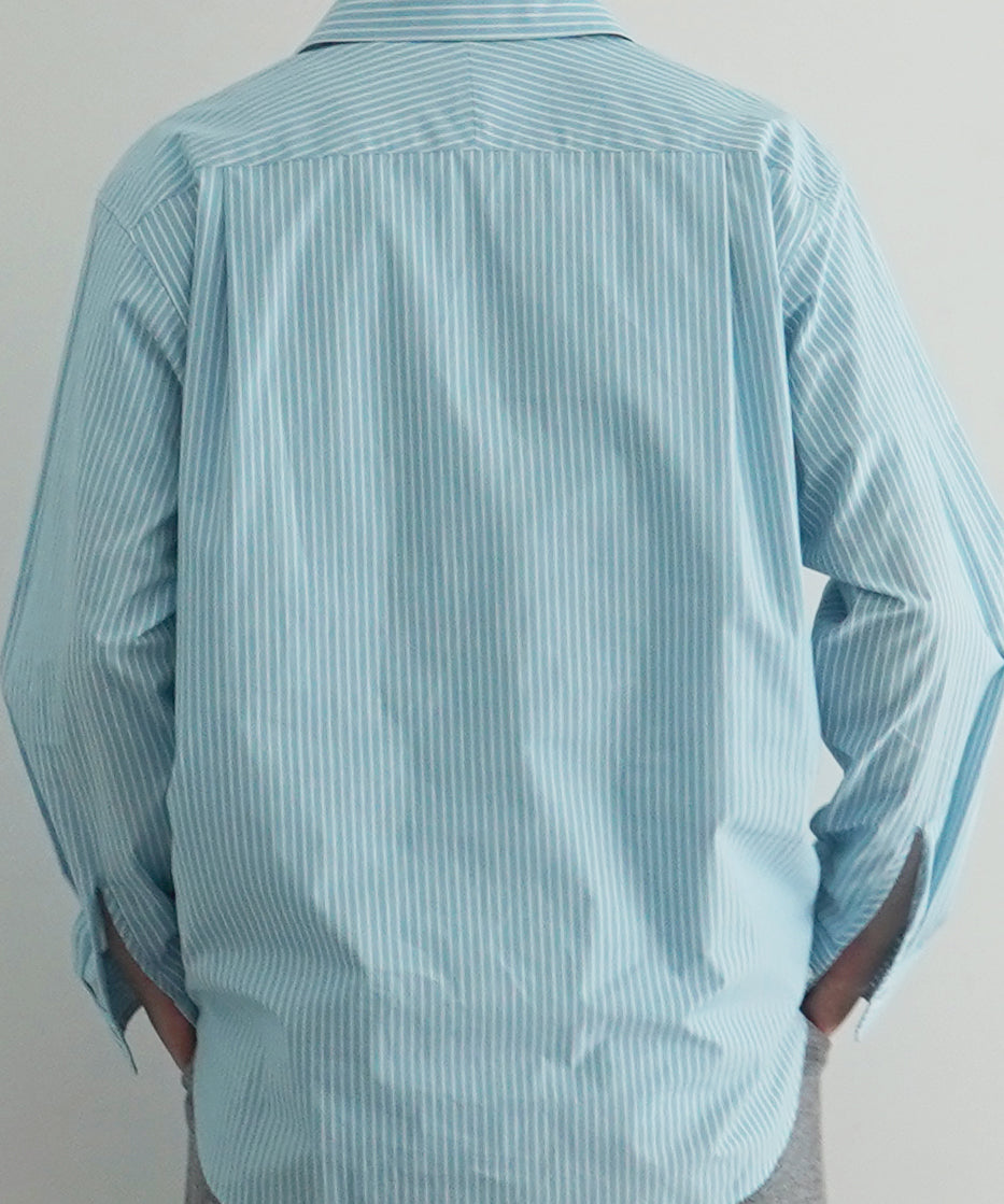 OLD FOLK HOUSE Cotton poplin striped classic shirt "BLUE"