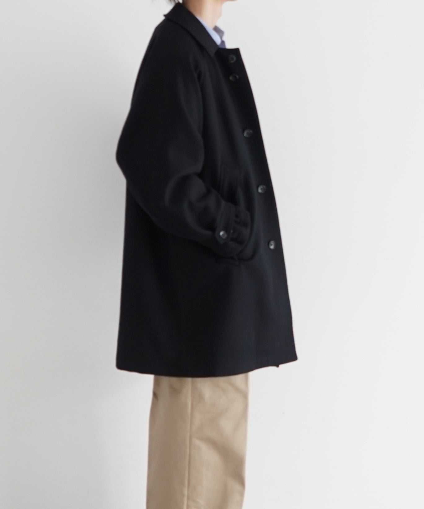KAIKO Water-repellent wool melton coat "BLACK"
