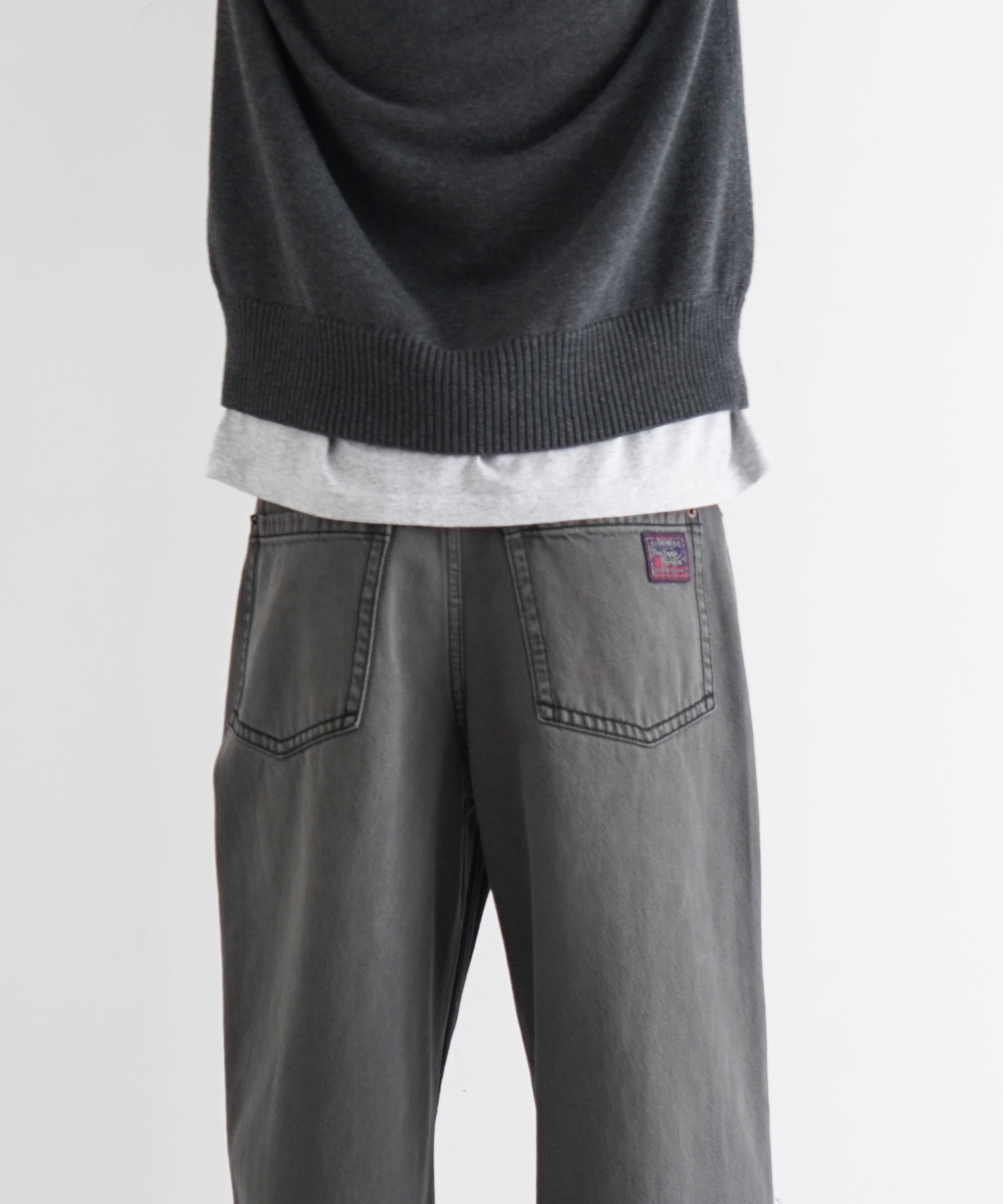 FAX COPY EXPRESS Vintage washed brown-black gardener denim pants "GREY" M