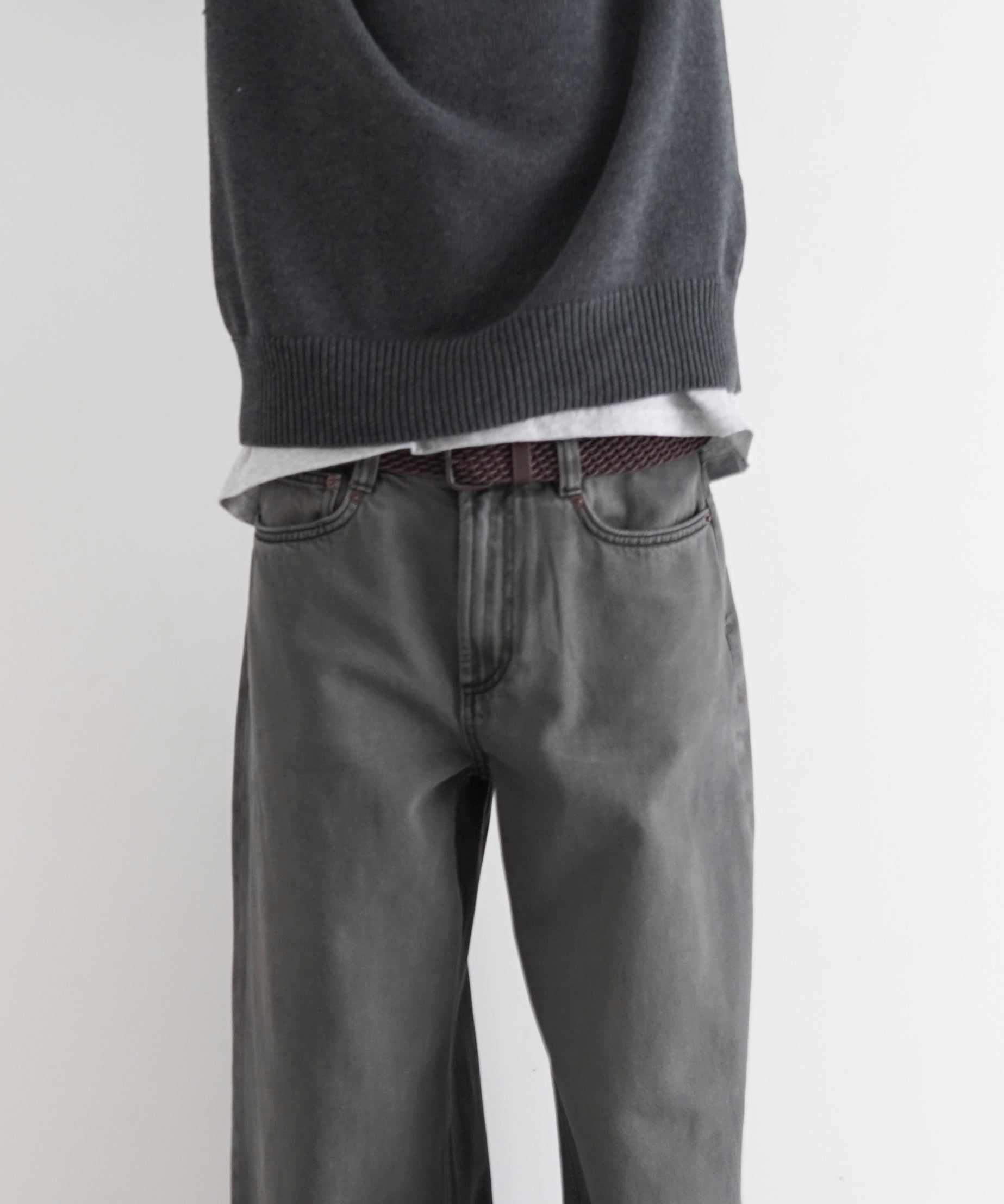 FAX COPY EXPRESS Vintage washed brown-black gardener denim pants "GREY" M