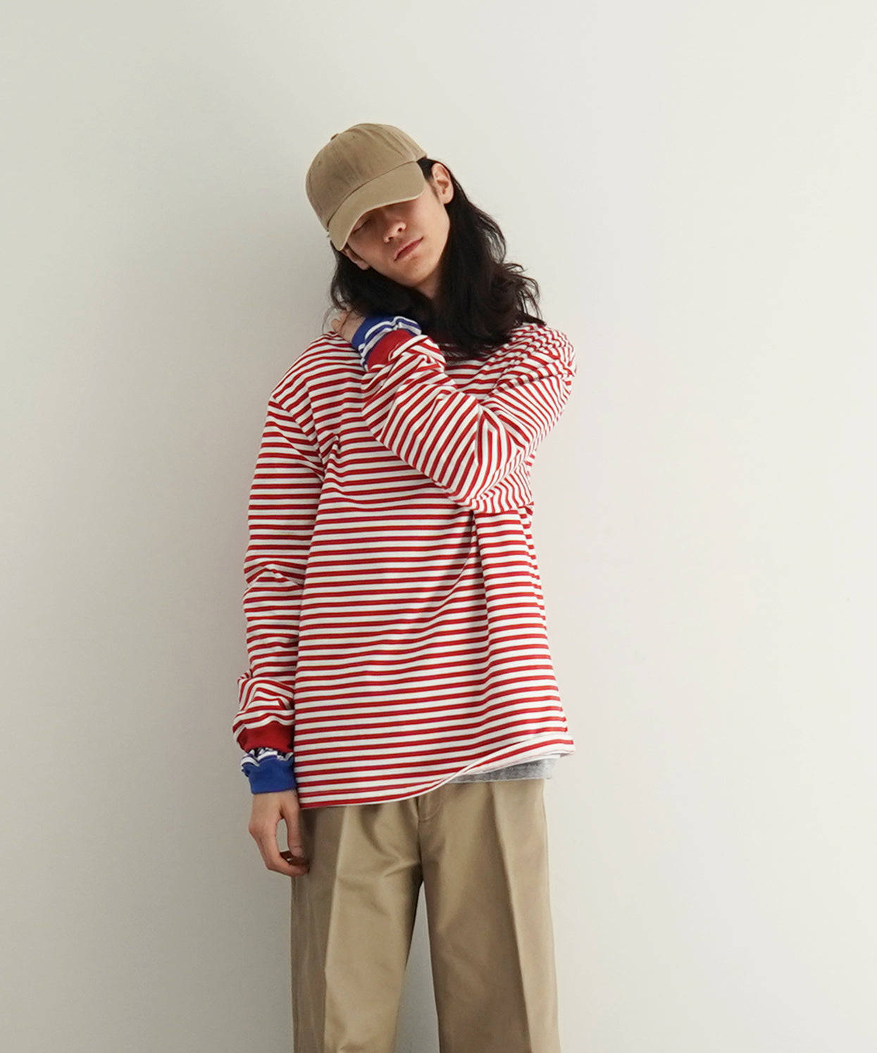 KAIKO Long sleeve border t-shirt "RED"