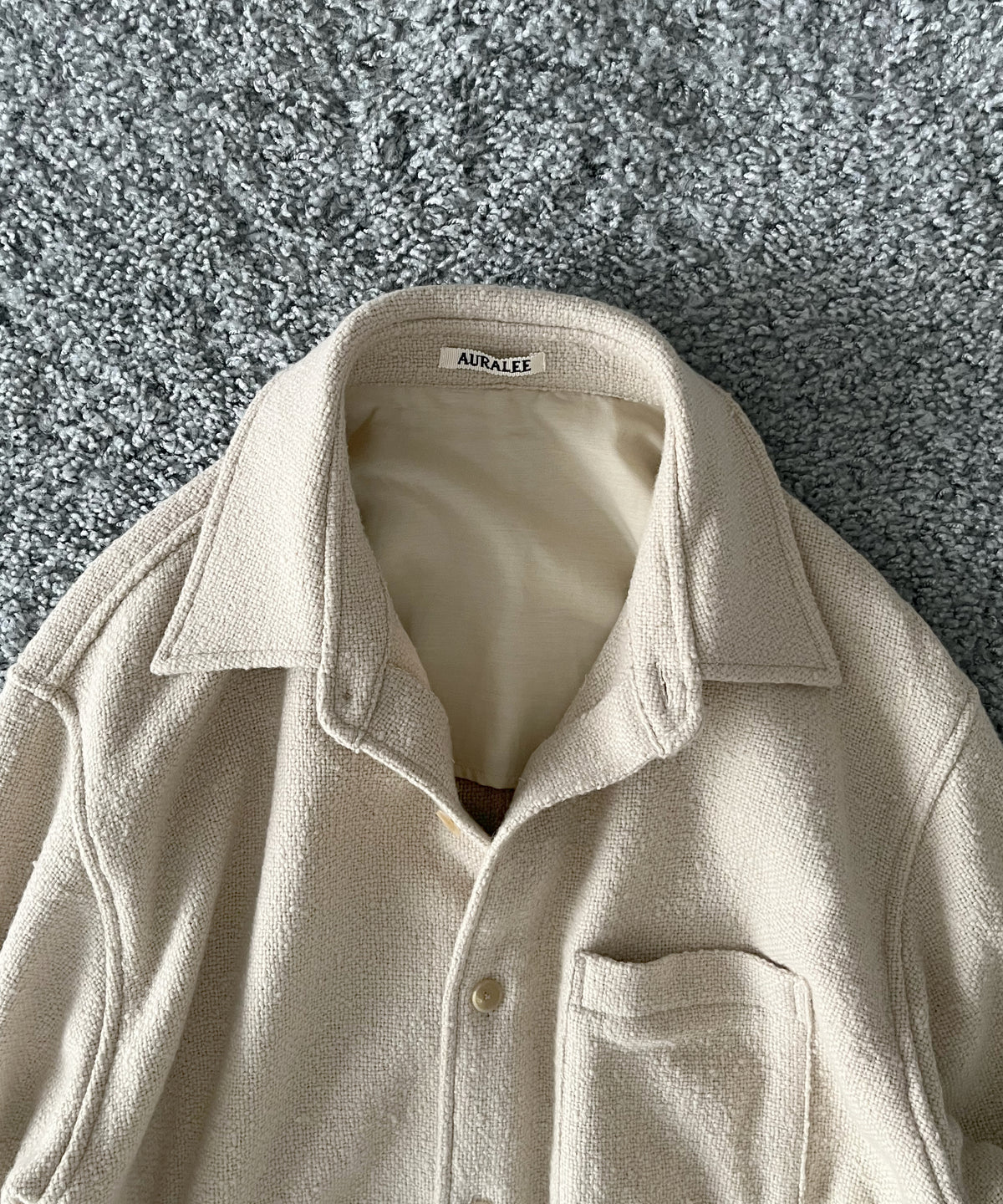 AURALEE Homespun tweed shirt blouson “IVORY BEIGE”