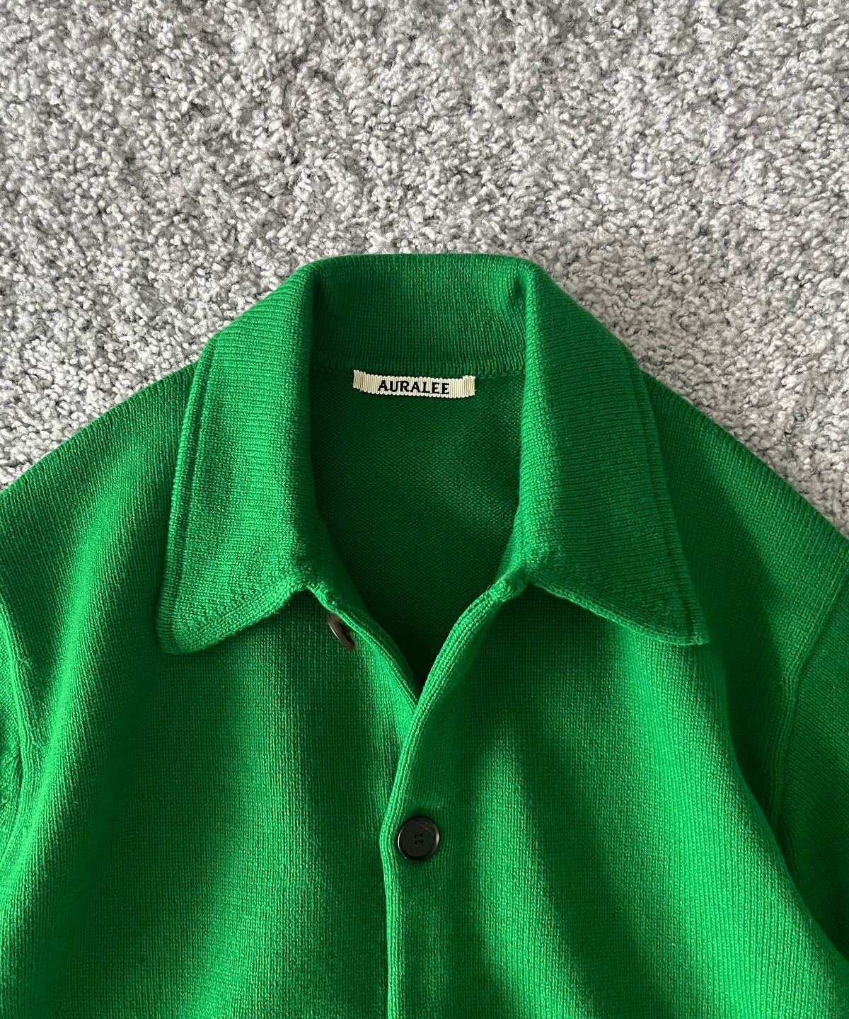 AURALEE Super fine wool knit shirt cardigan “GREEN"