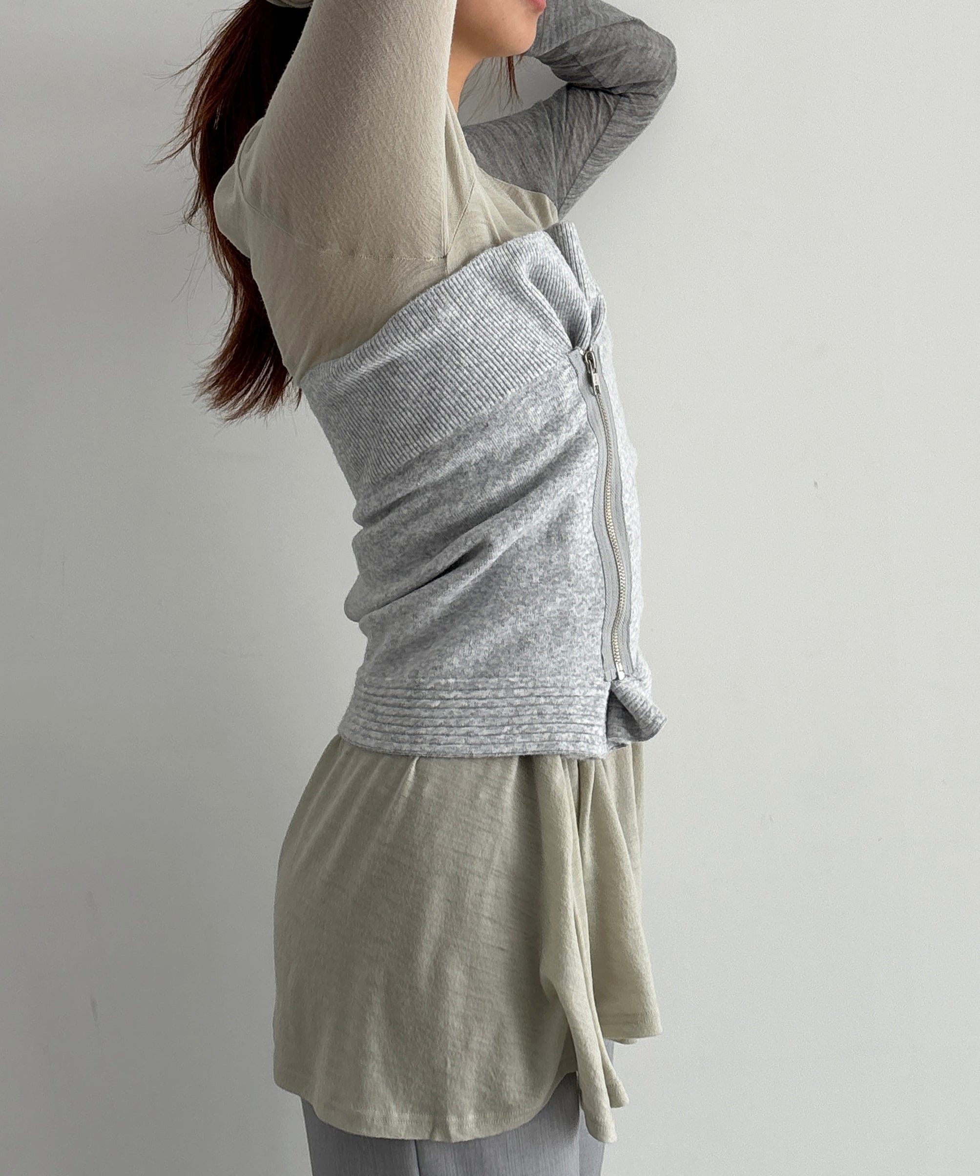 ULIKASANCTUS Zip knit tube top "LIGHT GREY"