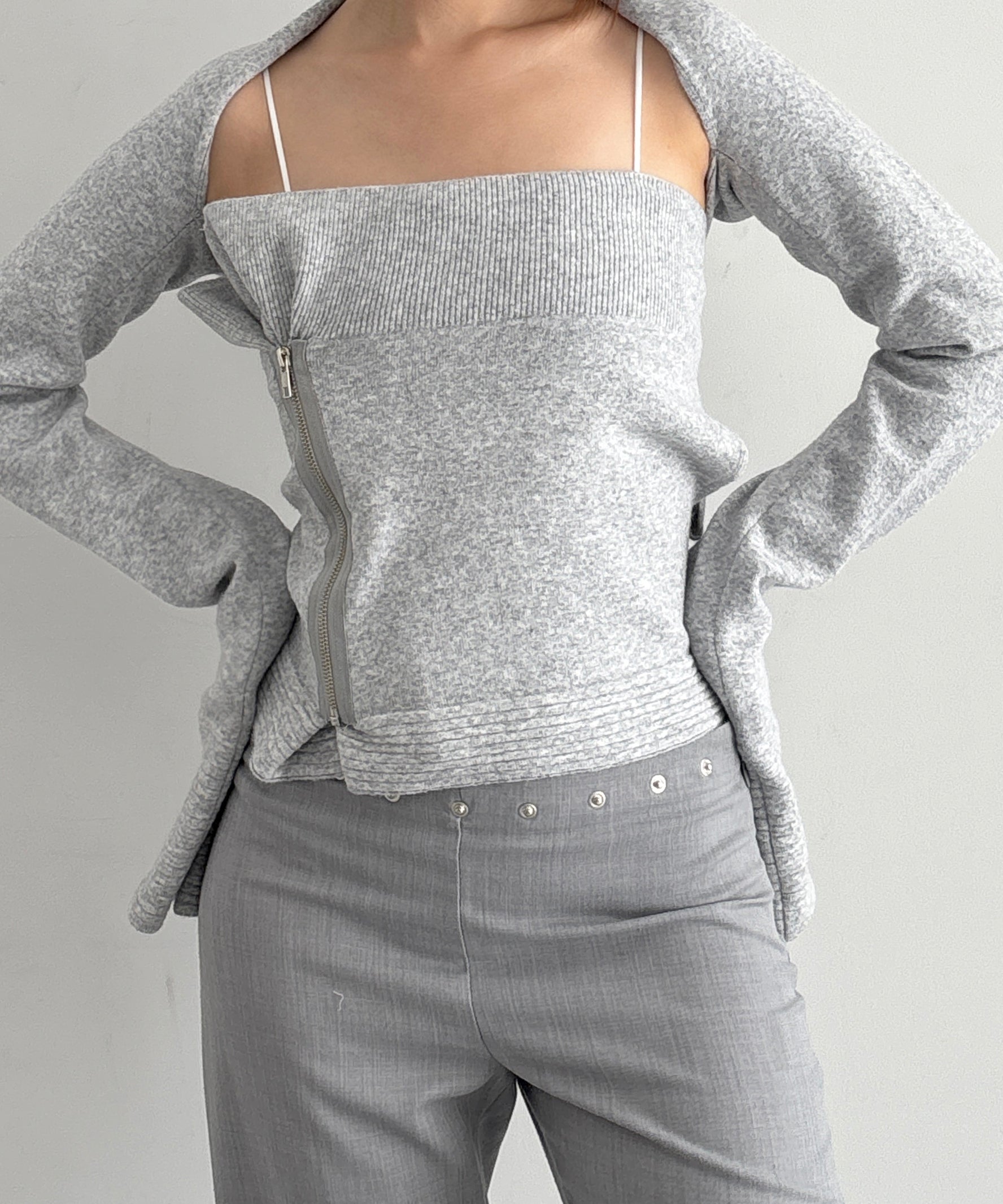 ULIKASANCTUS Zip knit tube top "LIGHT GREY"