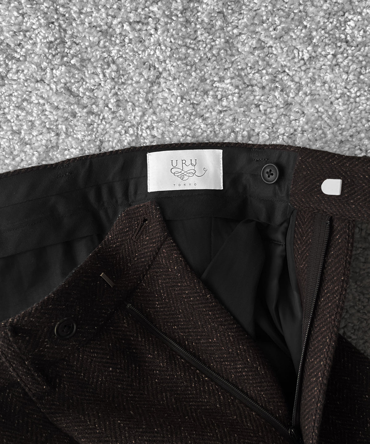 URU Silk napped tweed - 2 tuck pants "D.BROWN"