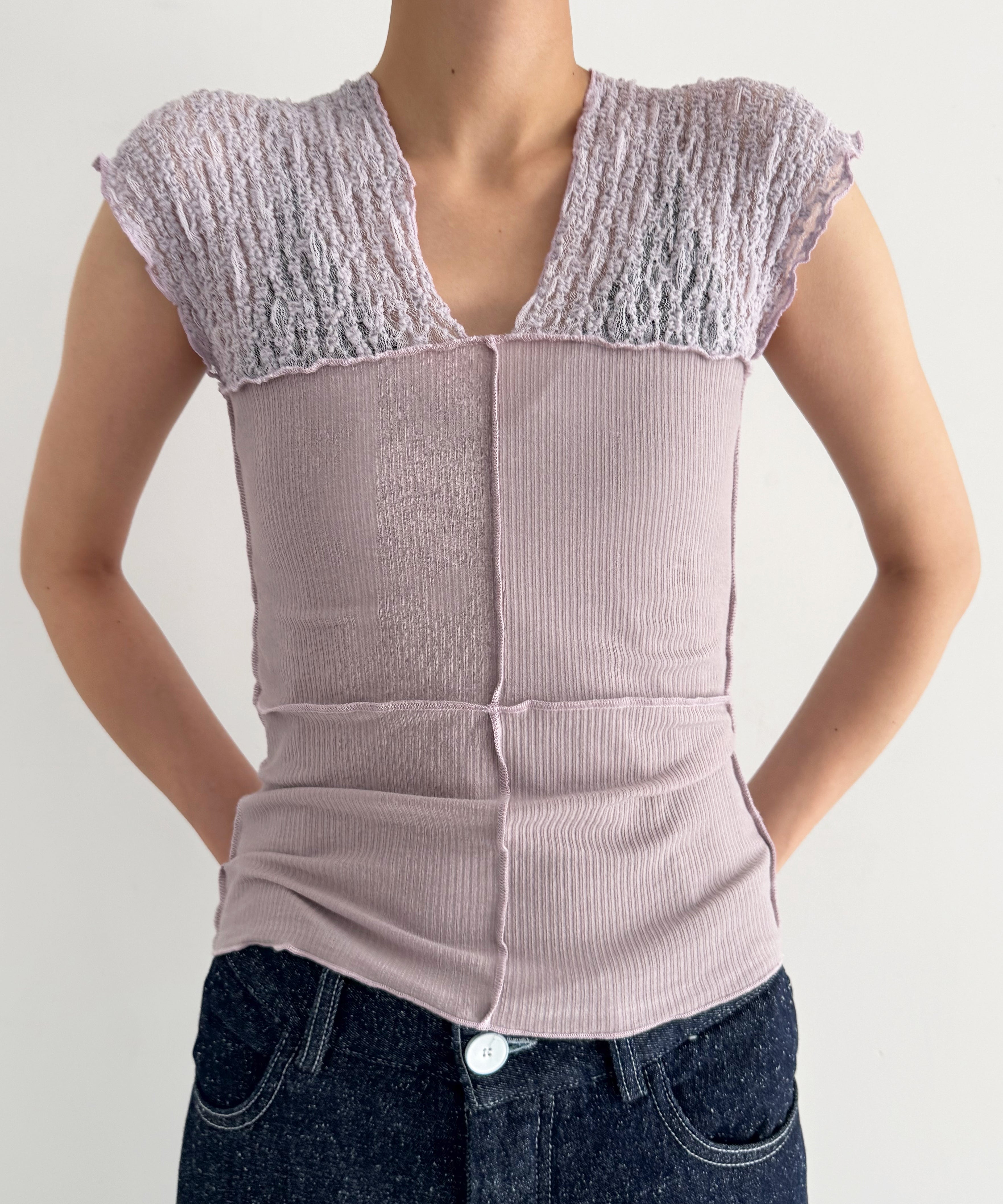 【未使用】baserange knit tank Nida Tank in Verbe purple | Fine organic cotton rib | Baserange