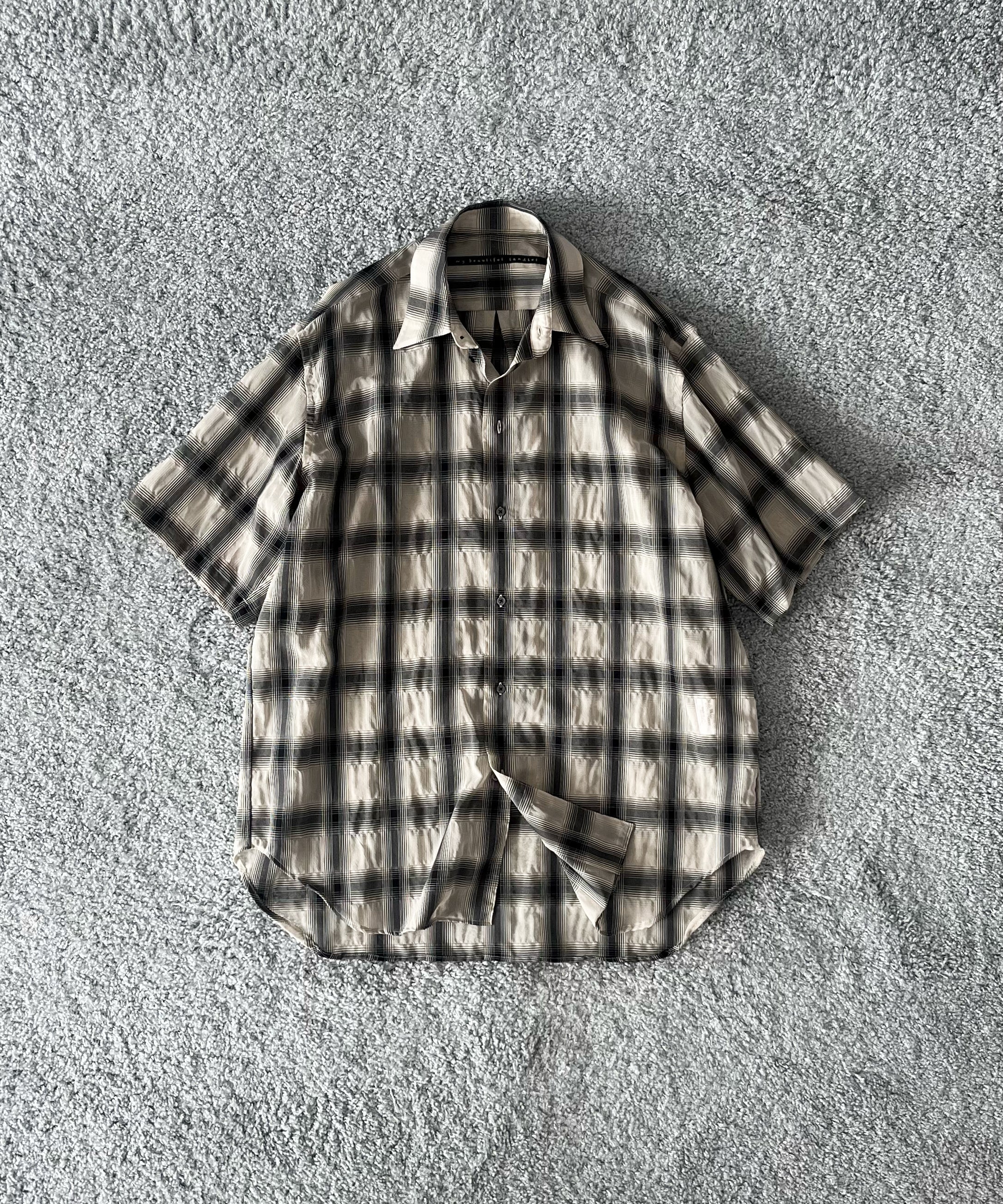 my beautiful landlet Sheer check s/s shirt "BEIGE CHECK"