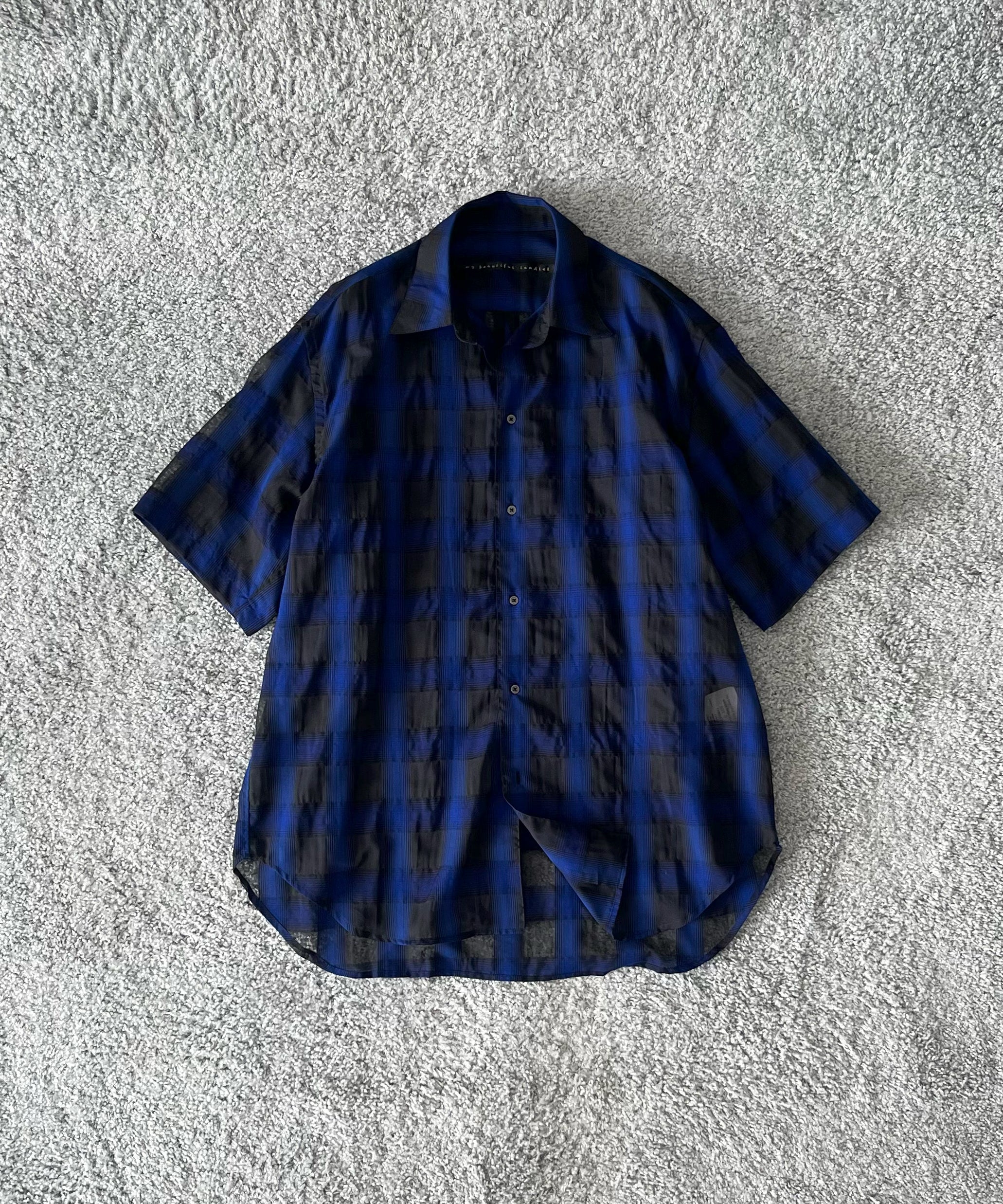 my beautiful landlet Sheer check s/s shirt "BLUE CHECK"