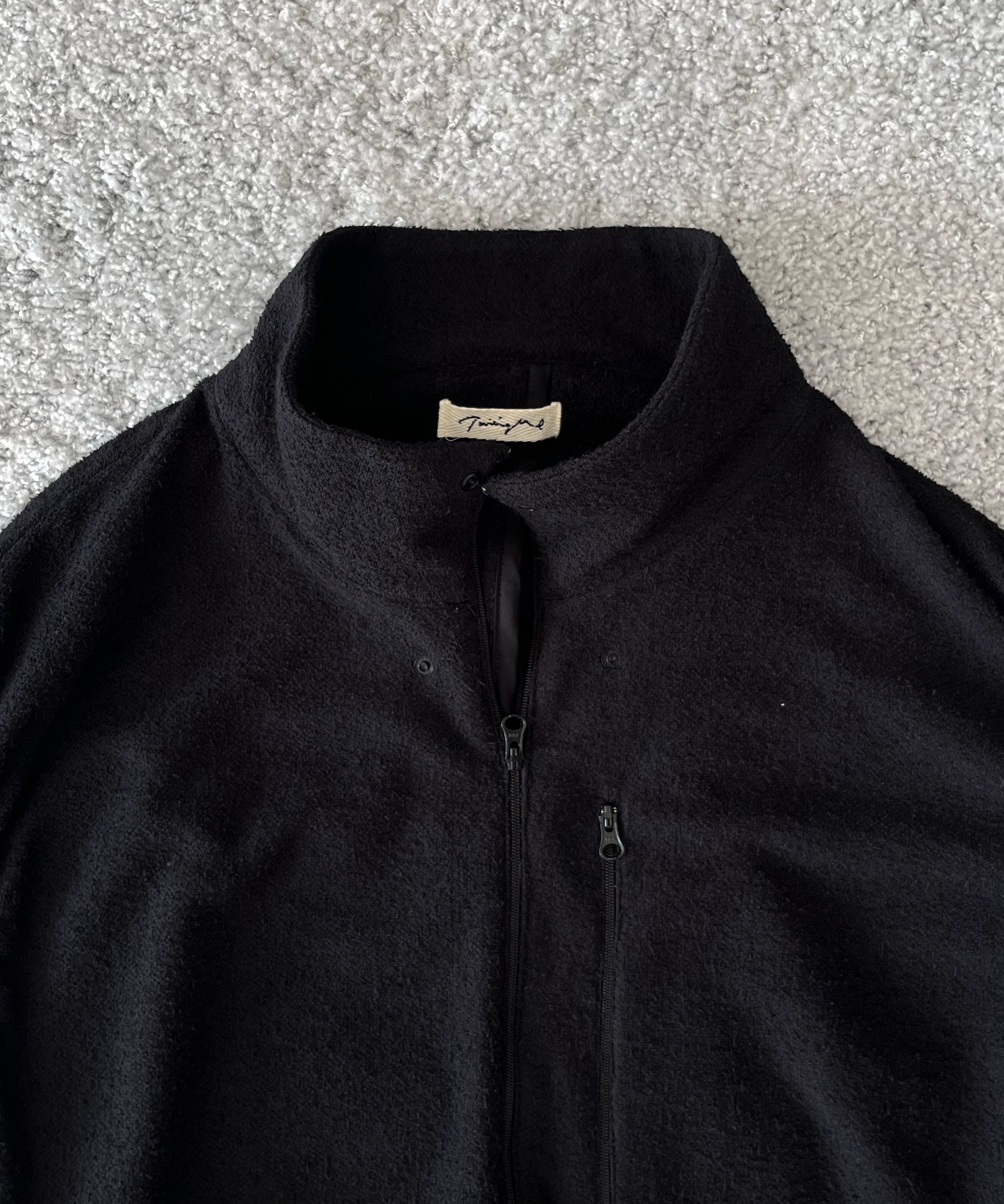 NOWHAW Towel cloth half zip vest "BLACK"