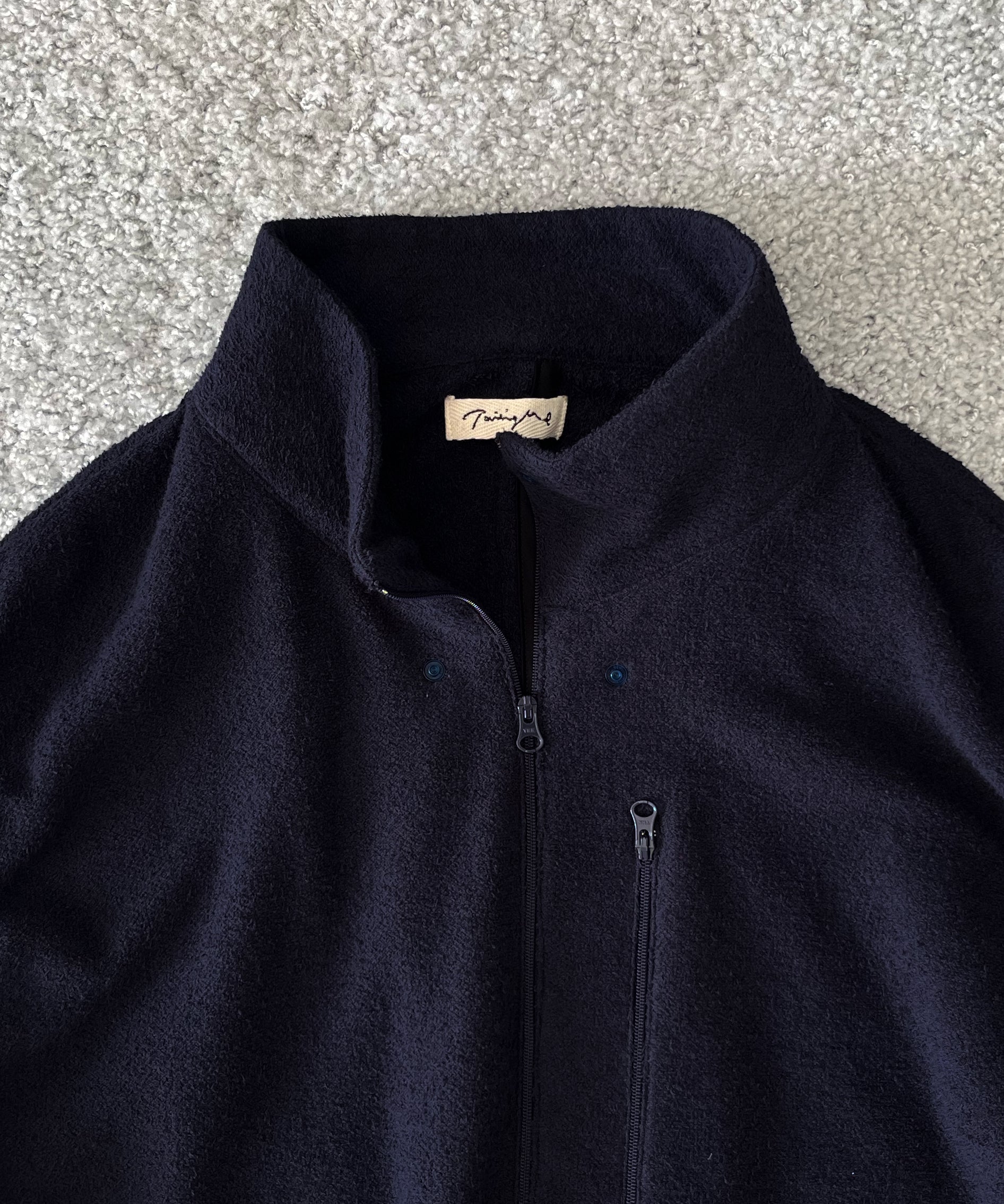 NOWHAW Towel cloth half zip vest "NAVY"