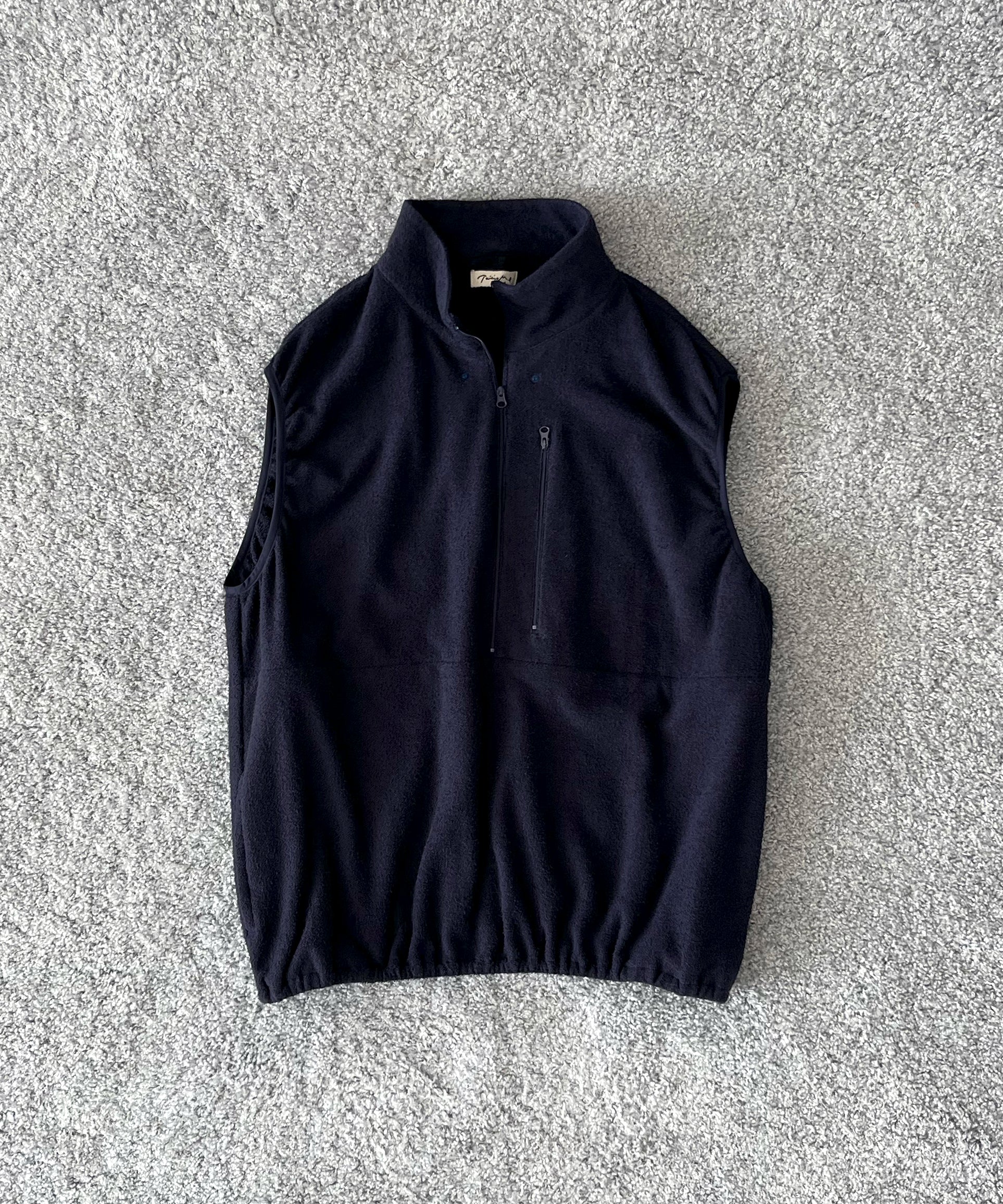 NOWHAW Towel cloth half zip vest "NAVY"