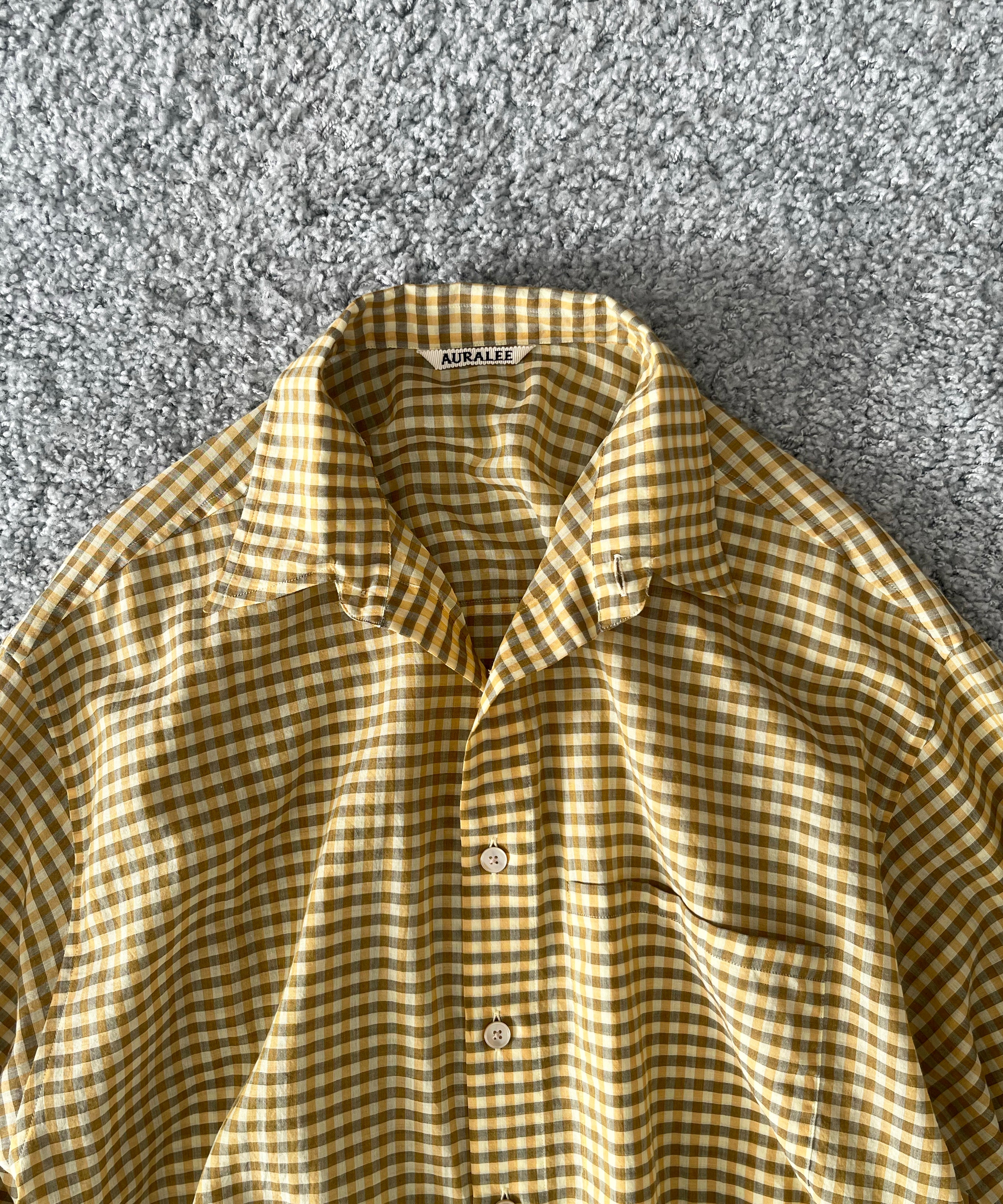 AURALEE Airy light cotton check big shirt "MUSTARD GINGHAM CHECK"