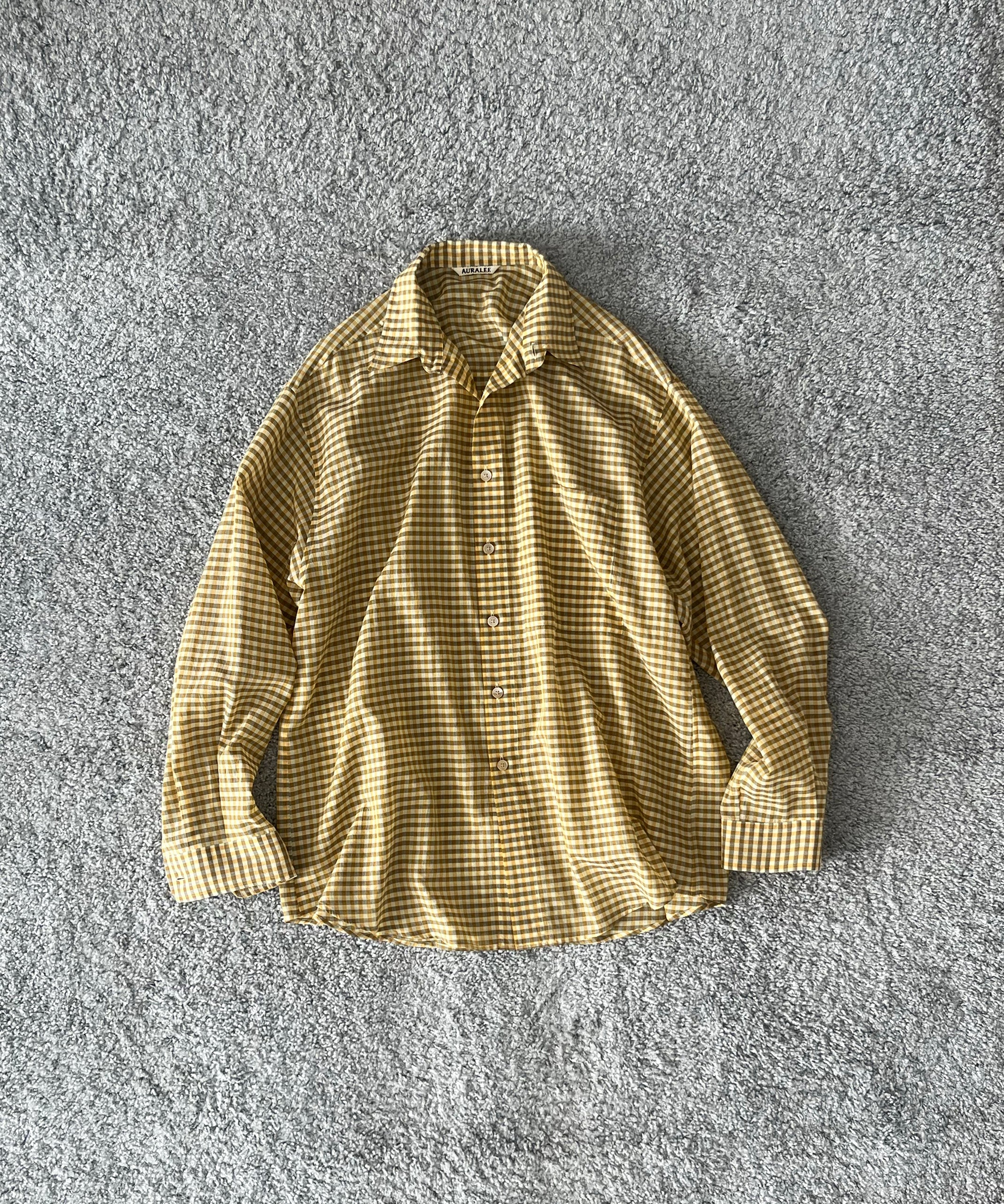 AURALEE Airy light cotton check big shirt "MUSTARD GINGHAM CHECK"