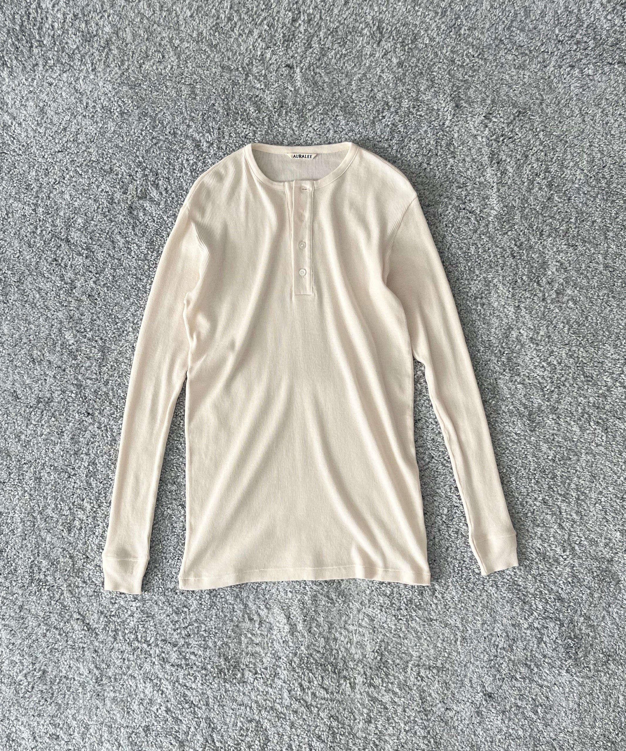 AURALEE Organic soft rib henley neck p/o "IVORY"