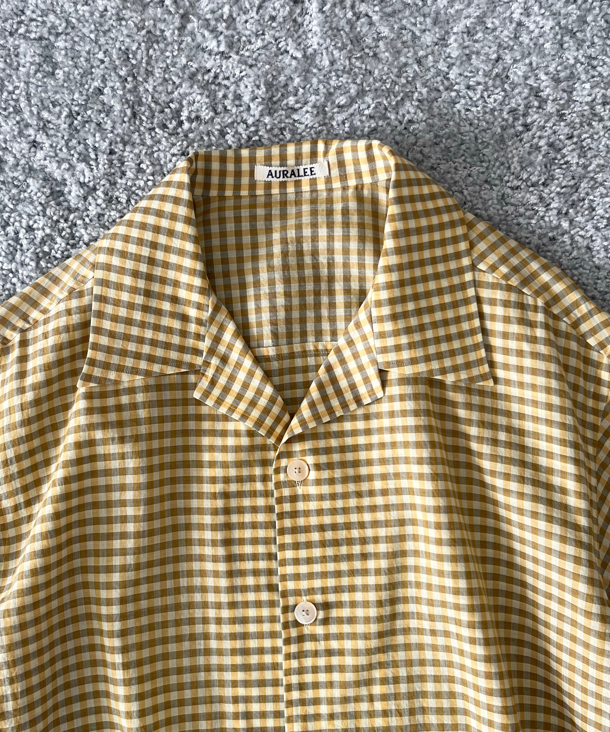 AURALEE Airy light cotton check half sleeved shirt "MUSTARD GINGHAM CHECK"