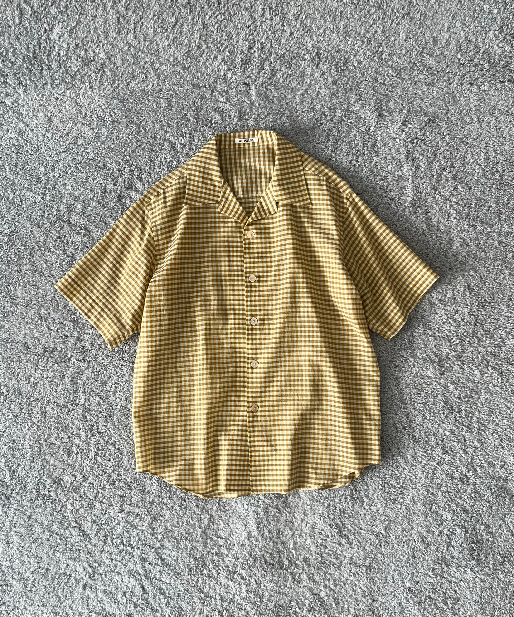 AURALEE Airy light cotton check half sleeved shirt "MUSTARD GINGHAM CHECK"