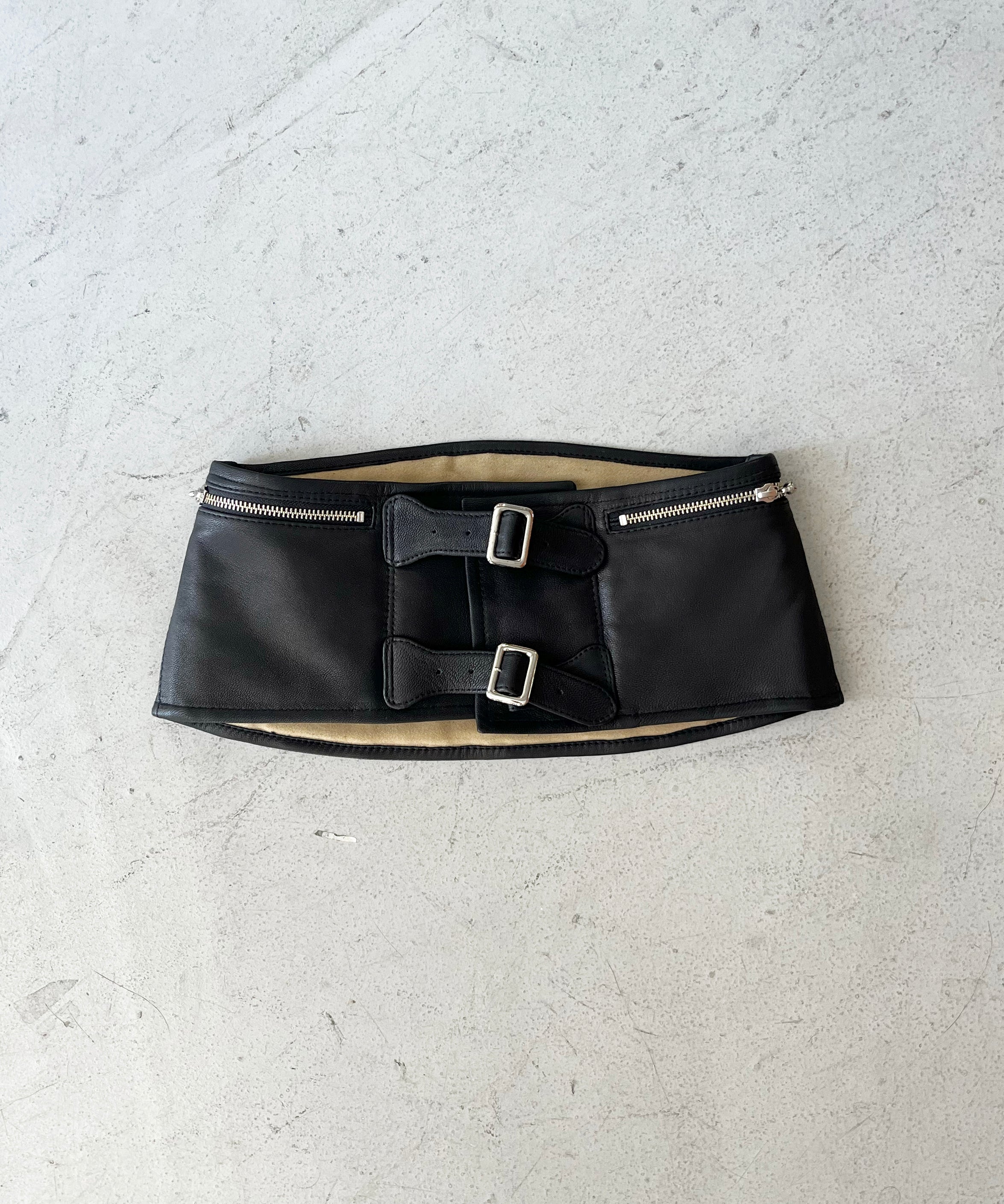 WHOWHAT Leather corset belt "BLACK×BEIGE"