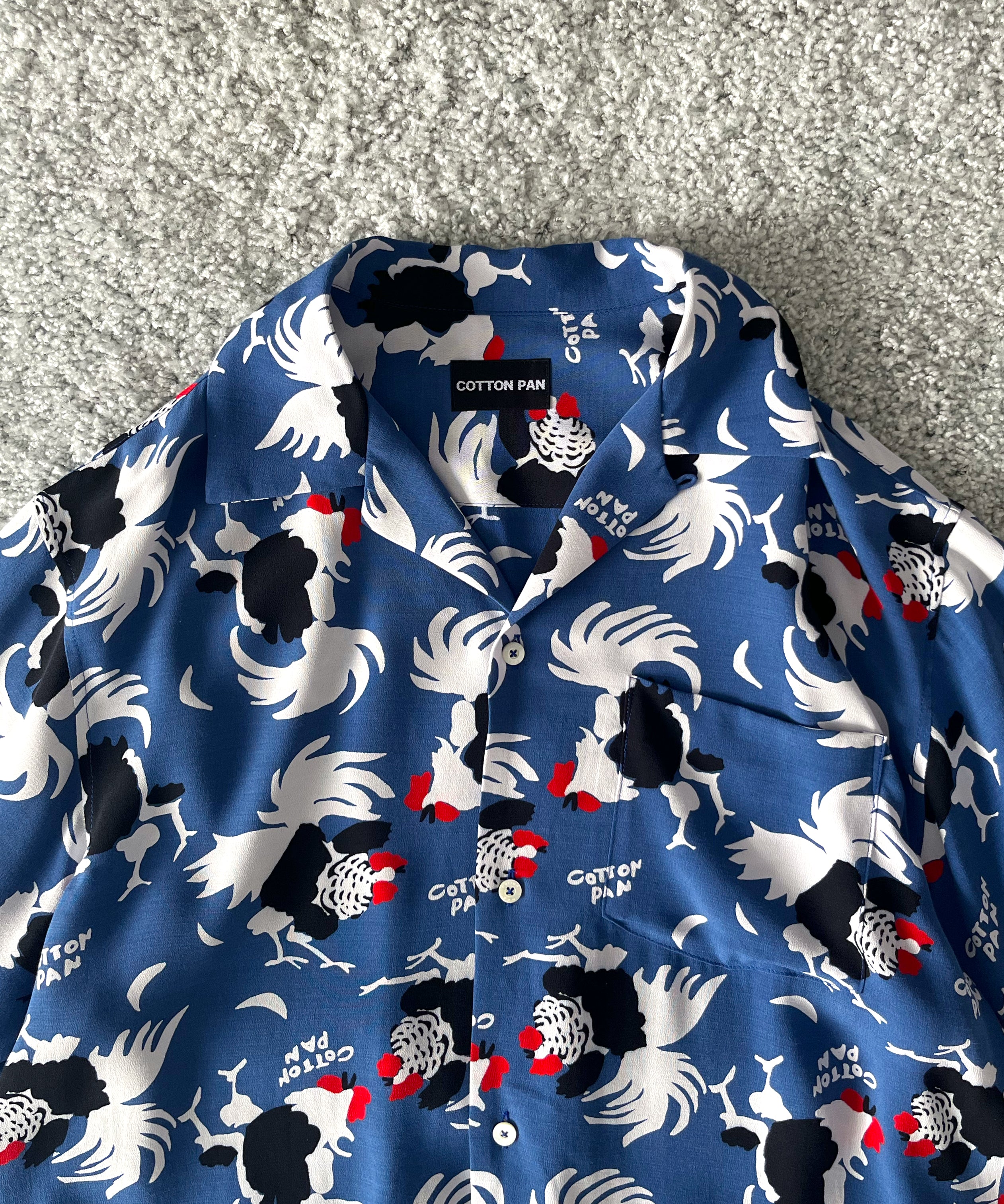 COTTON PAN Rooster s/s レーヨンシャツ "BLUE"
