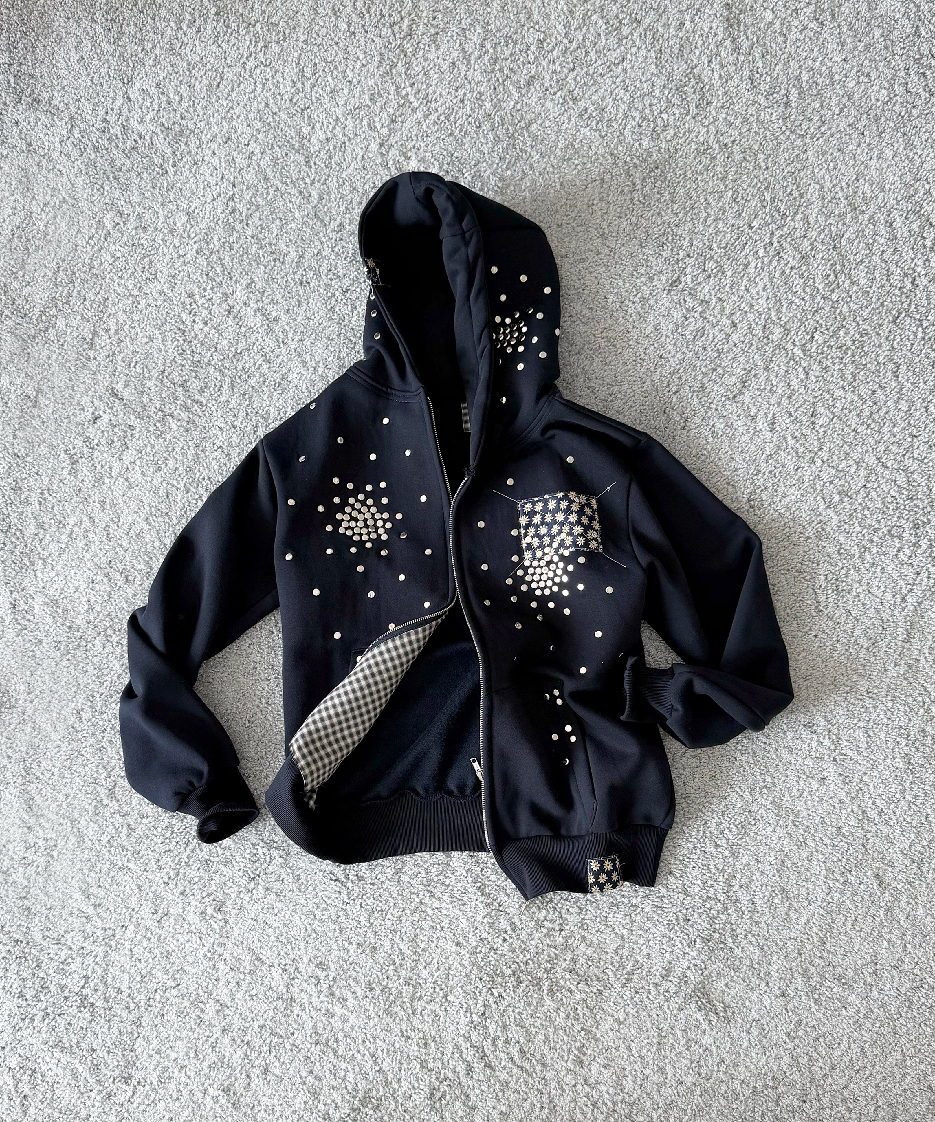 HANNAH CREAK Studded hoodie double zip "DARK BLUE"