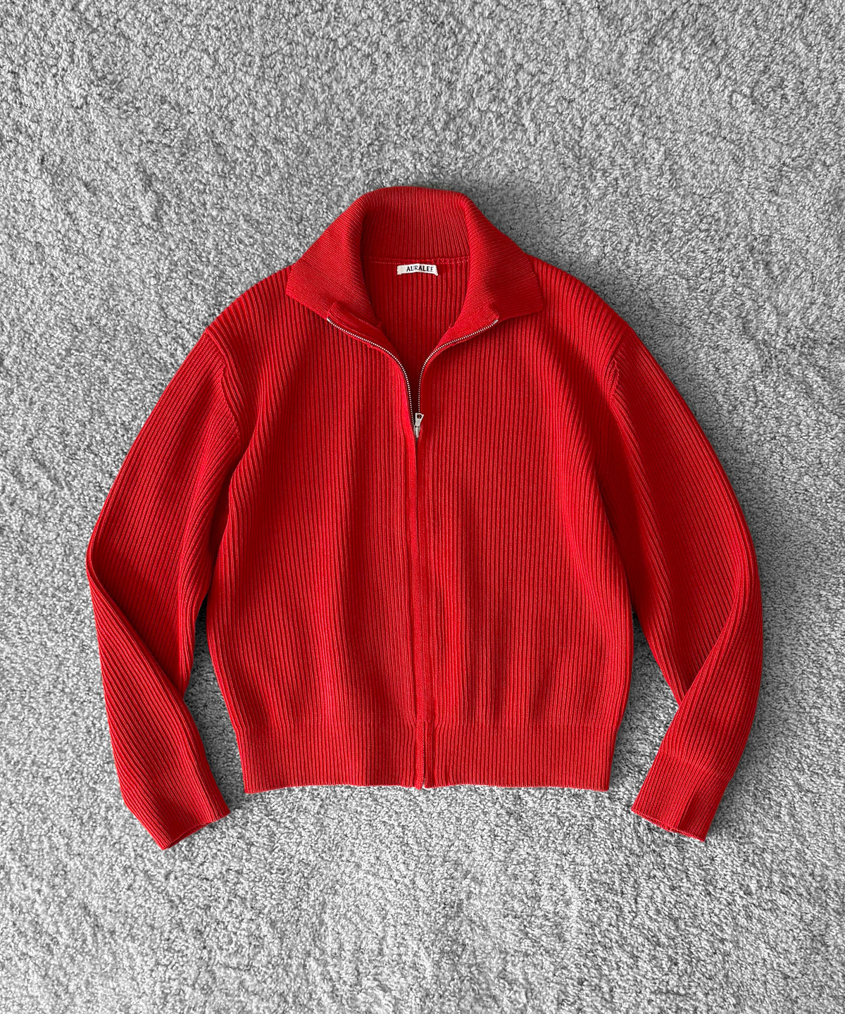 AURALEE Super fine wool rib knit zip cardigan “RED”