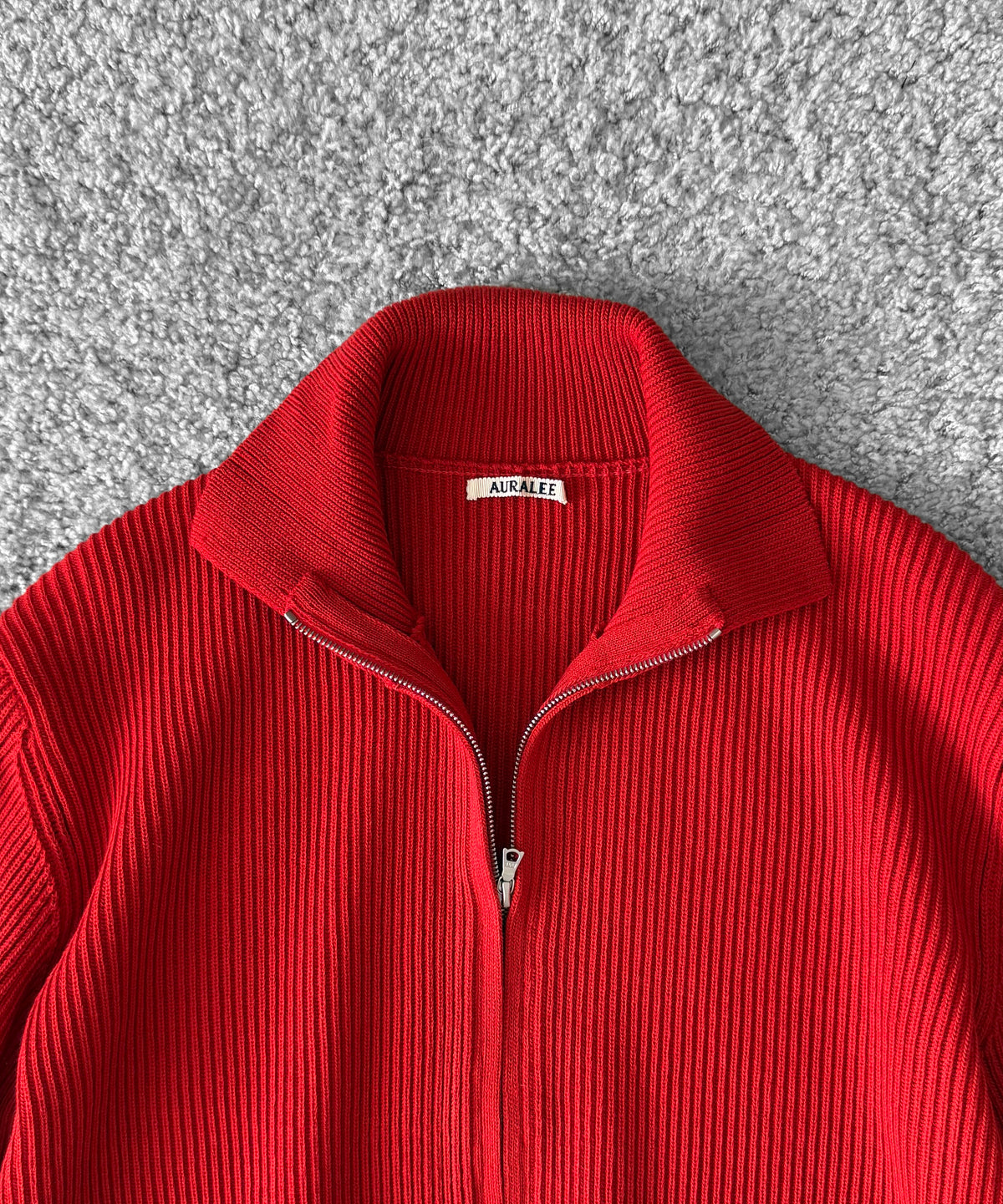 AURALEE Super fine wool rib knit zip cardigan “RED”