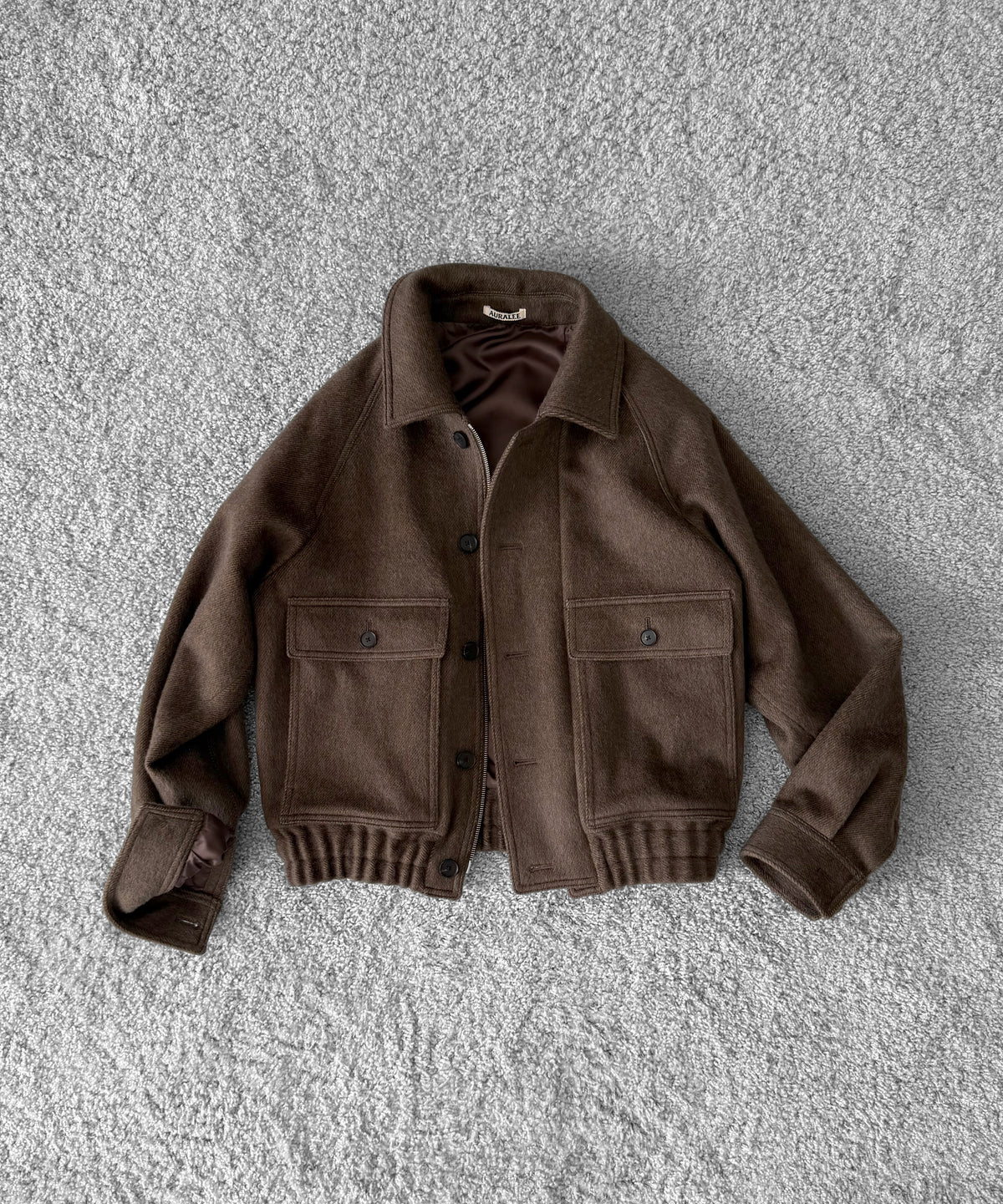 AURALEE Hairy wool mohair chambray blouson “BROWN”