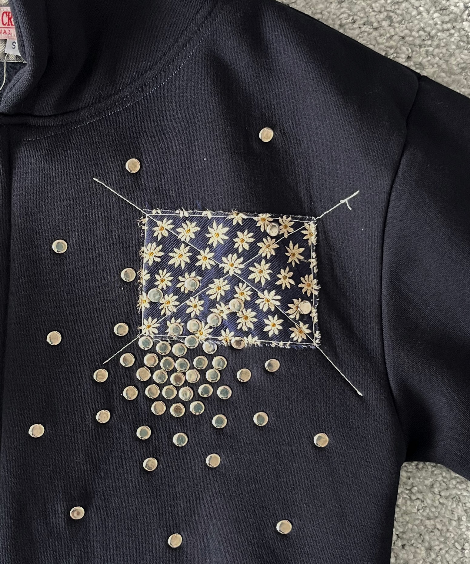 HANNAH CREAK Studded hoodie double zip "DARK BLUE"