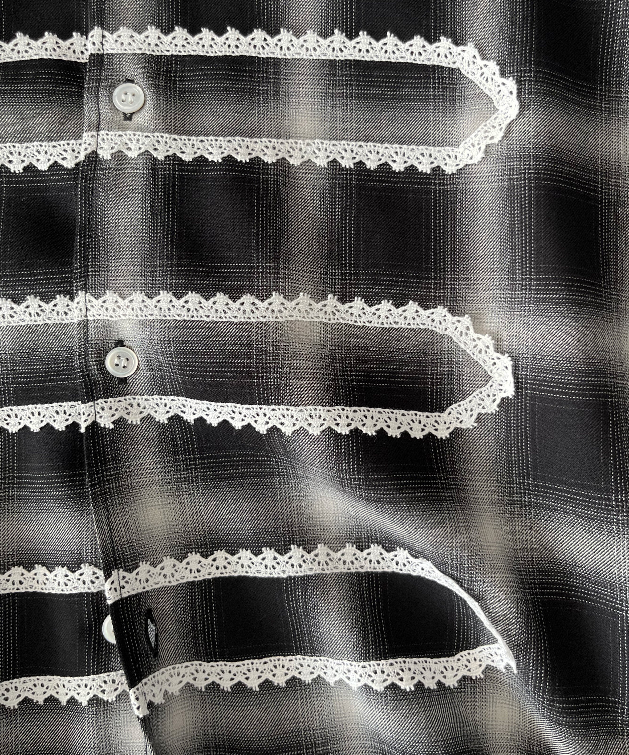 FAF(FAKE AS FLOWERS) Lace shadow check shirts "BLACK"