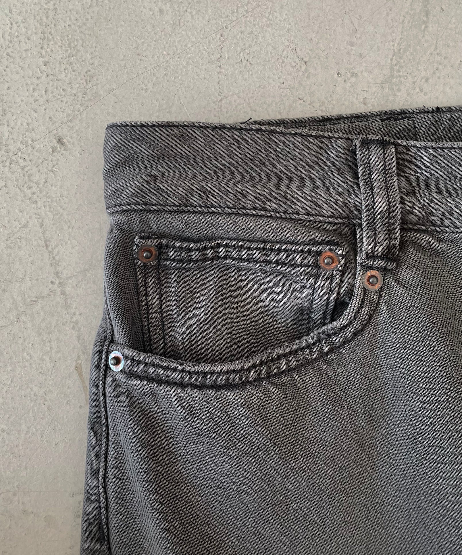 FAX COPY EXPRESS Vintage washed brown-black gardener denim pants "GREY" S