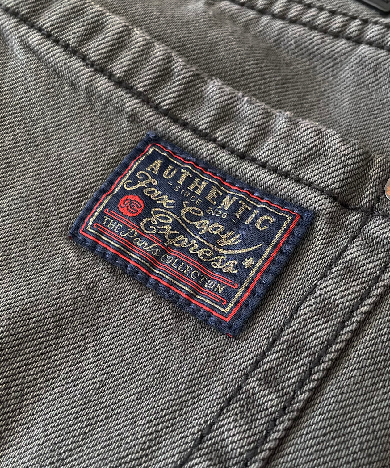 FAX COPY EXPRESS Vintage washed brown-black gardener denim pants "GREY" M