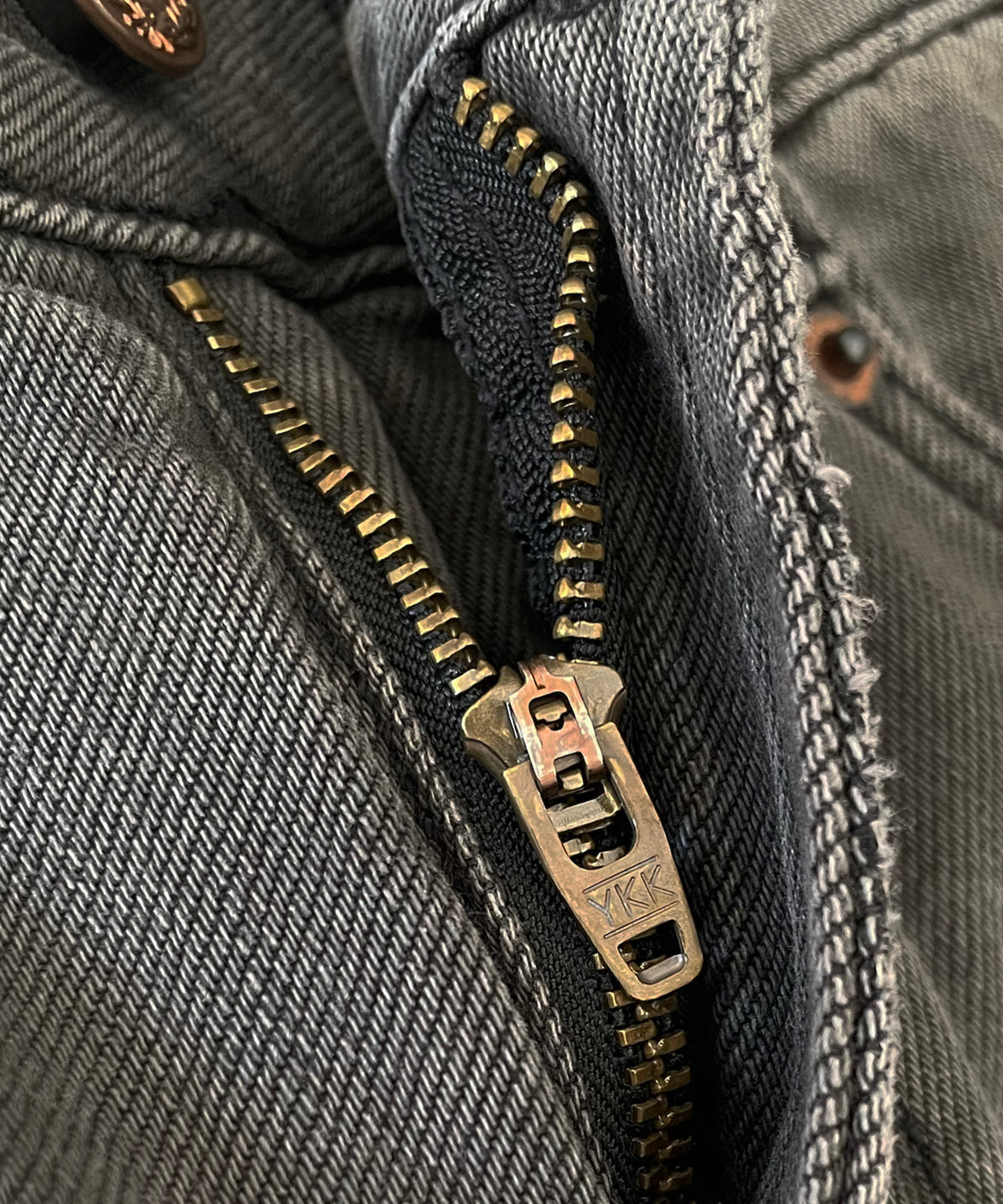 FAX COPY EXPRESS Vintage washed brown-black gardener denim pants "GREY" M