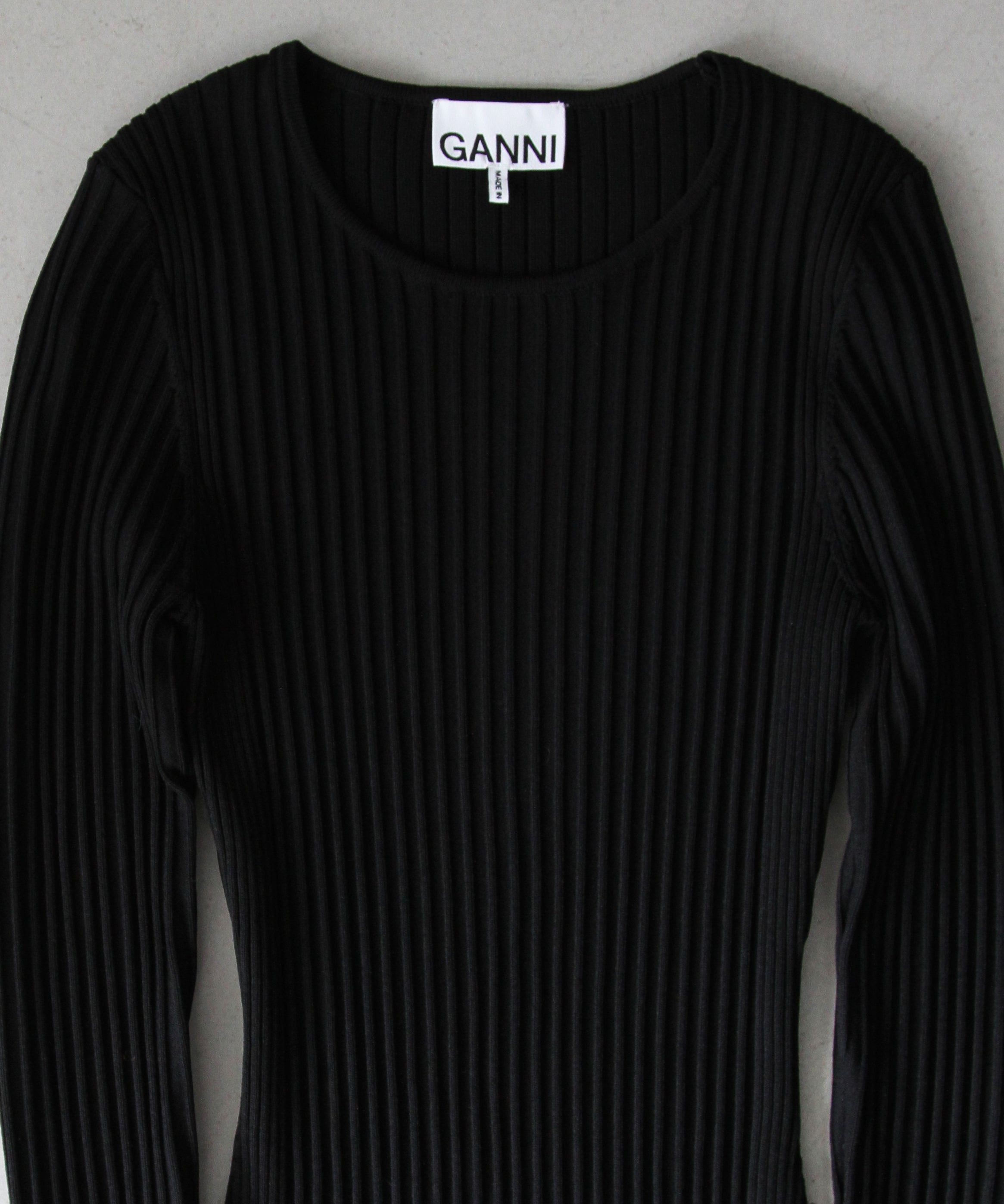 GANNI Melange knit fringe mini dress "BLACK"