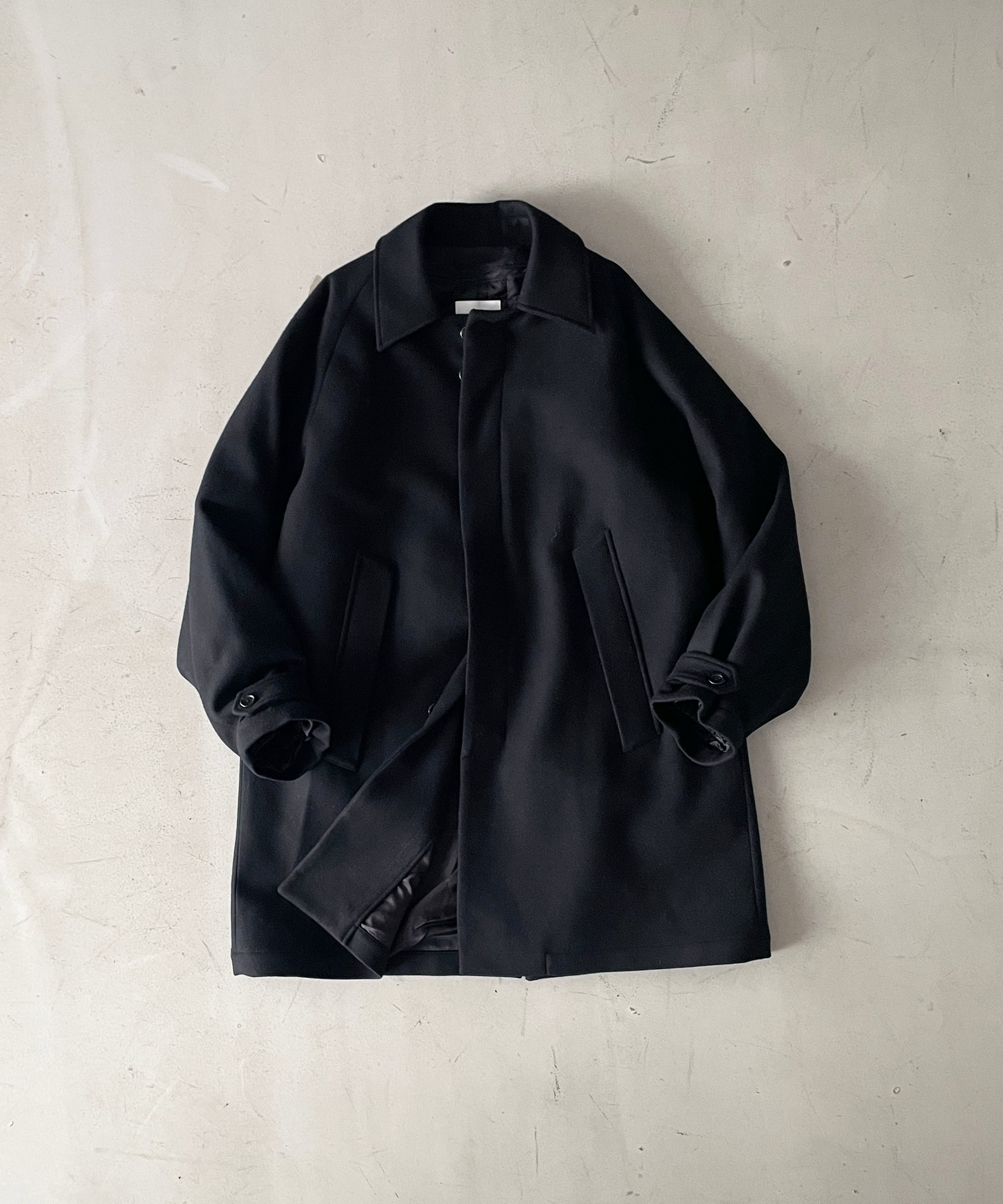 KAIKO Water-repellent wool melton coat "BLACK"