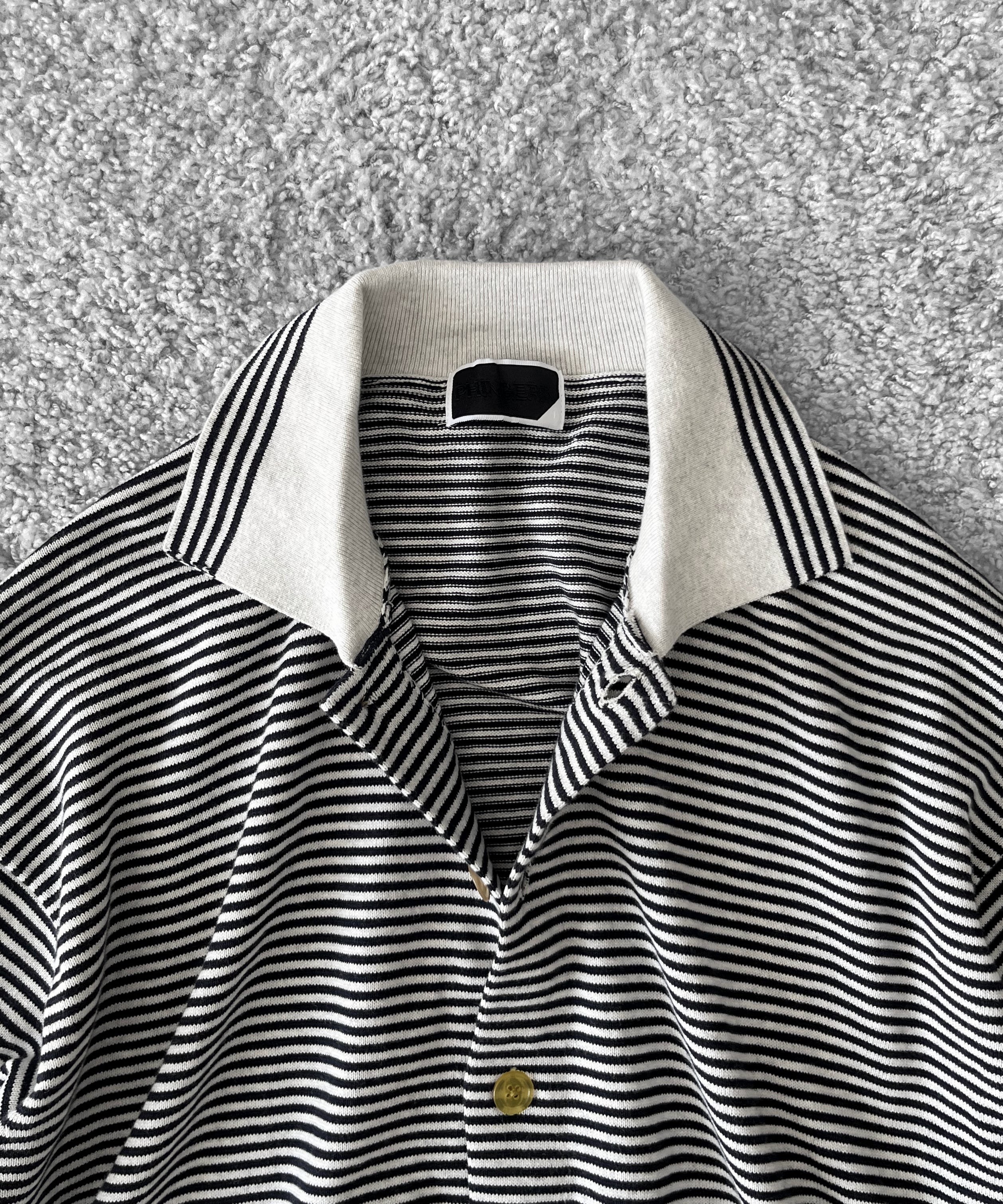 PHINGERIN Stripe knit shirt "A:HEATHER GREY×NAVY"