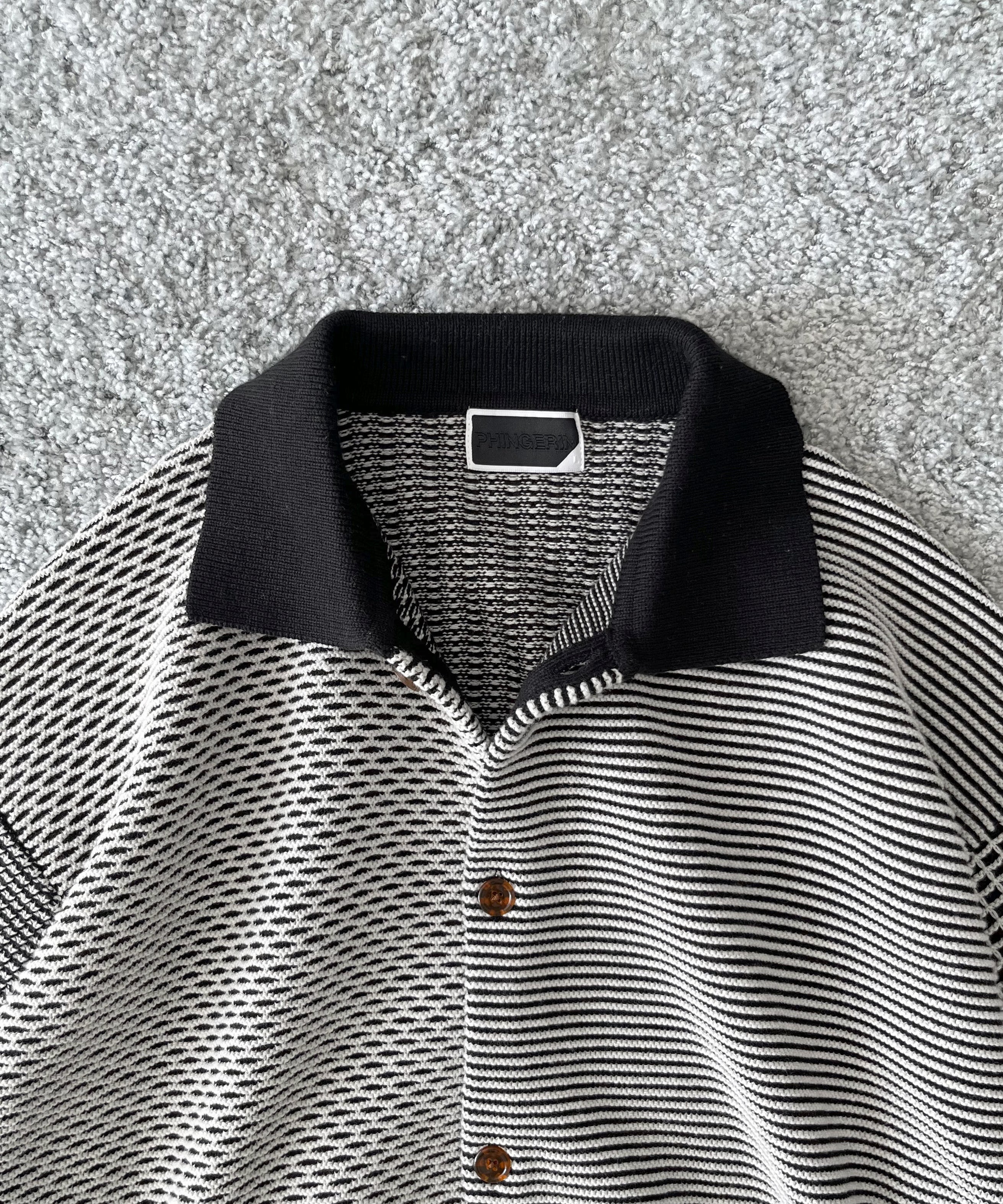 PHINGERIN Multi knit shirt jacket "C:BLACK×WHITE"