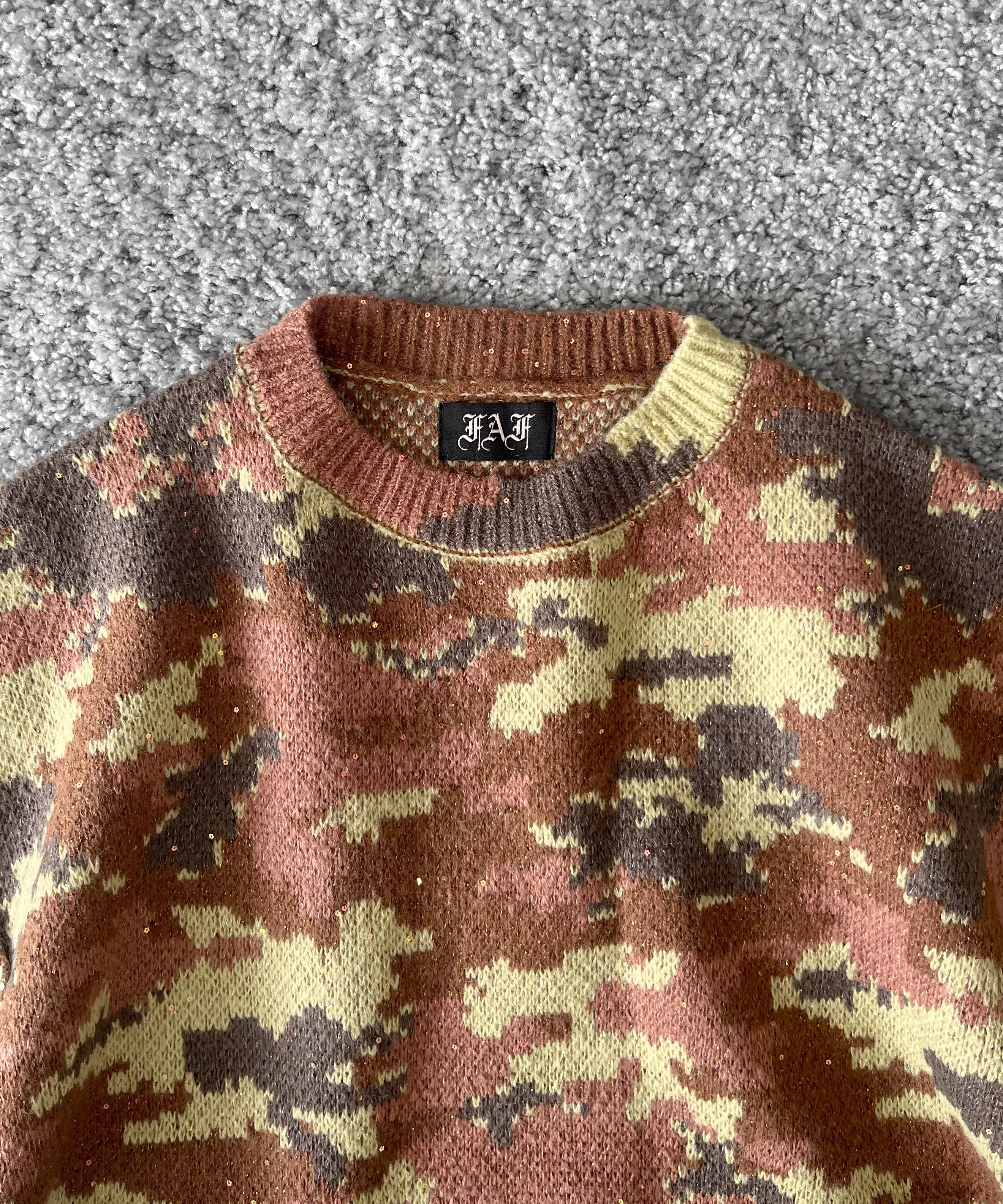 FAF(FAKE AS FLOWERS) Wik camo jacquard knit "BROWN CAMO"