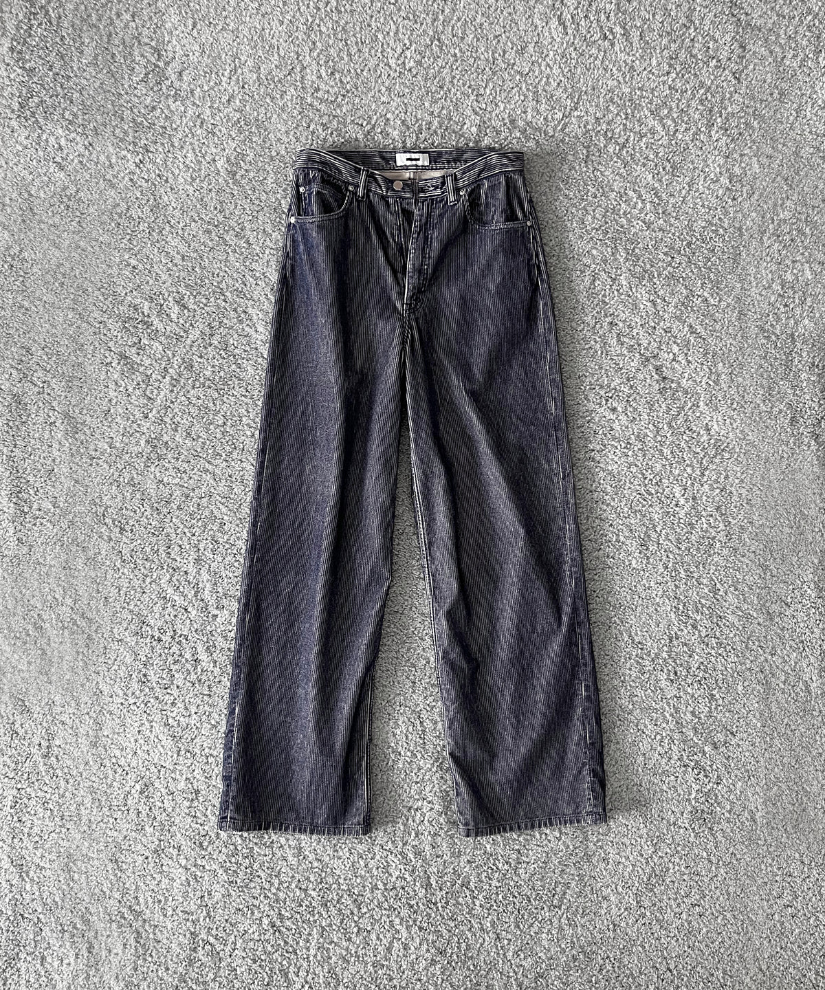 REVERBERATE Flocky corduroy pants - wide "LIGHT GREY×NAVY”