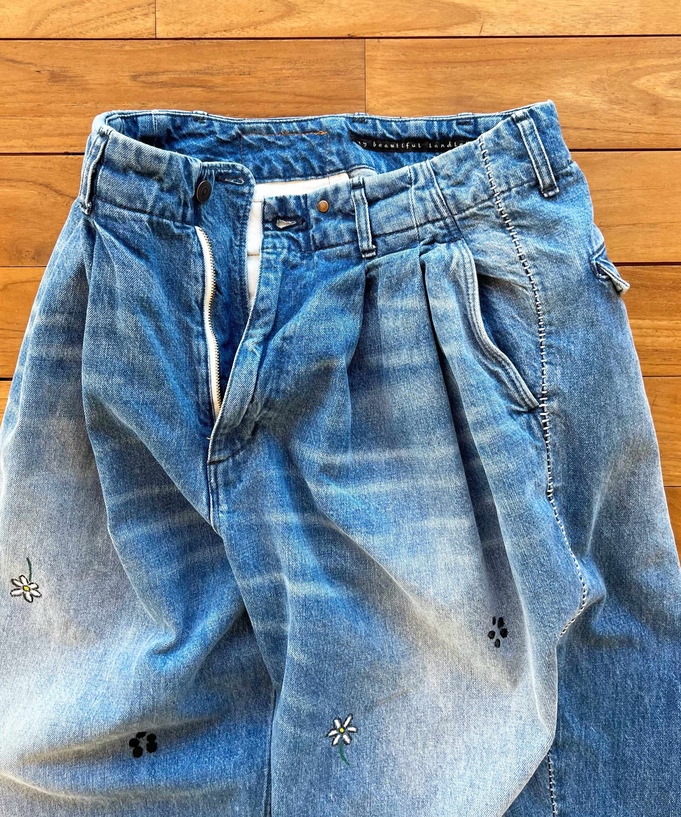 my beautiful landlet Tucked wide denim pants "BLUE"