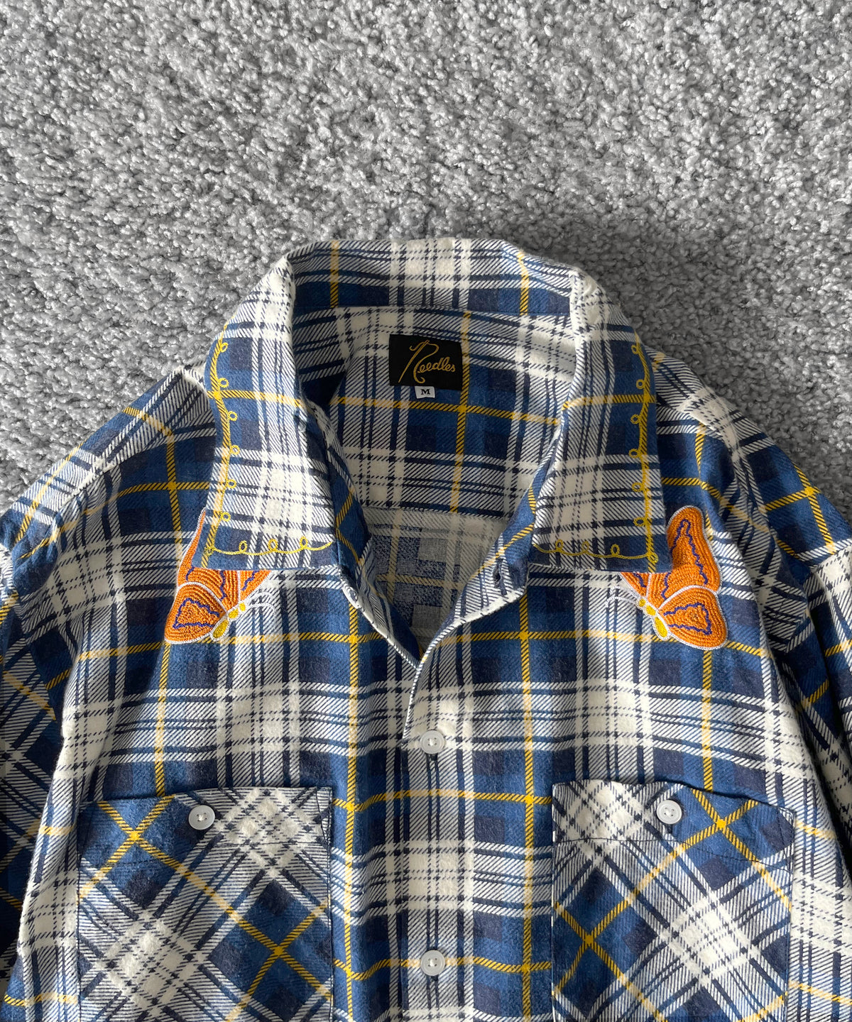NEEDLES One-up shirt - printed flannel/plaid "D-BLUE/NAVY D"
