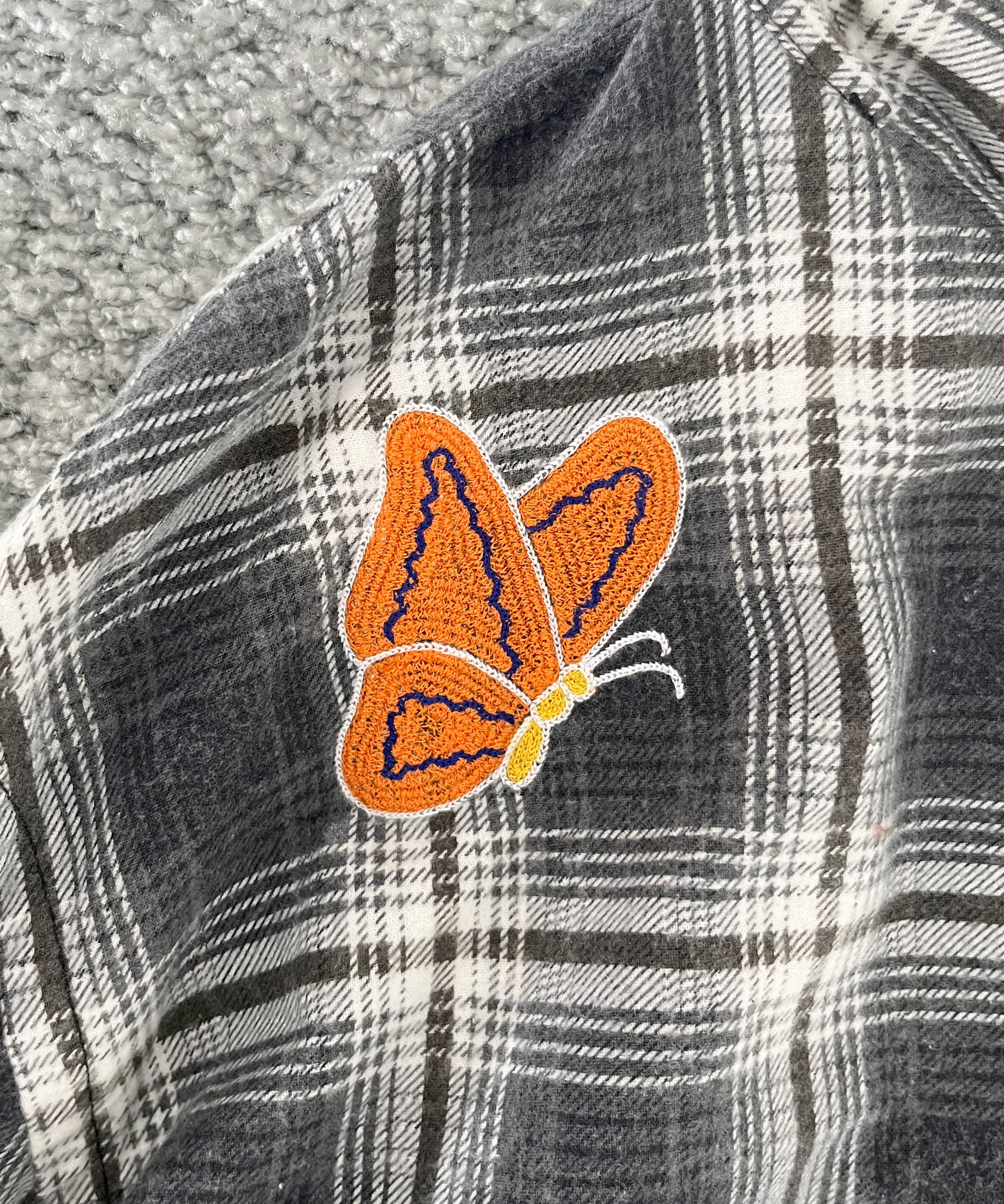 NEEDLES One-up shirt - printed flannel/plaid "F-GREY/OLIVE F"