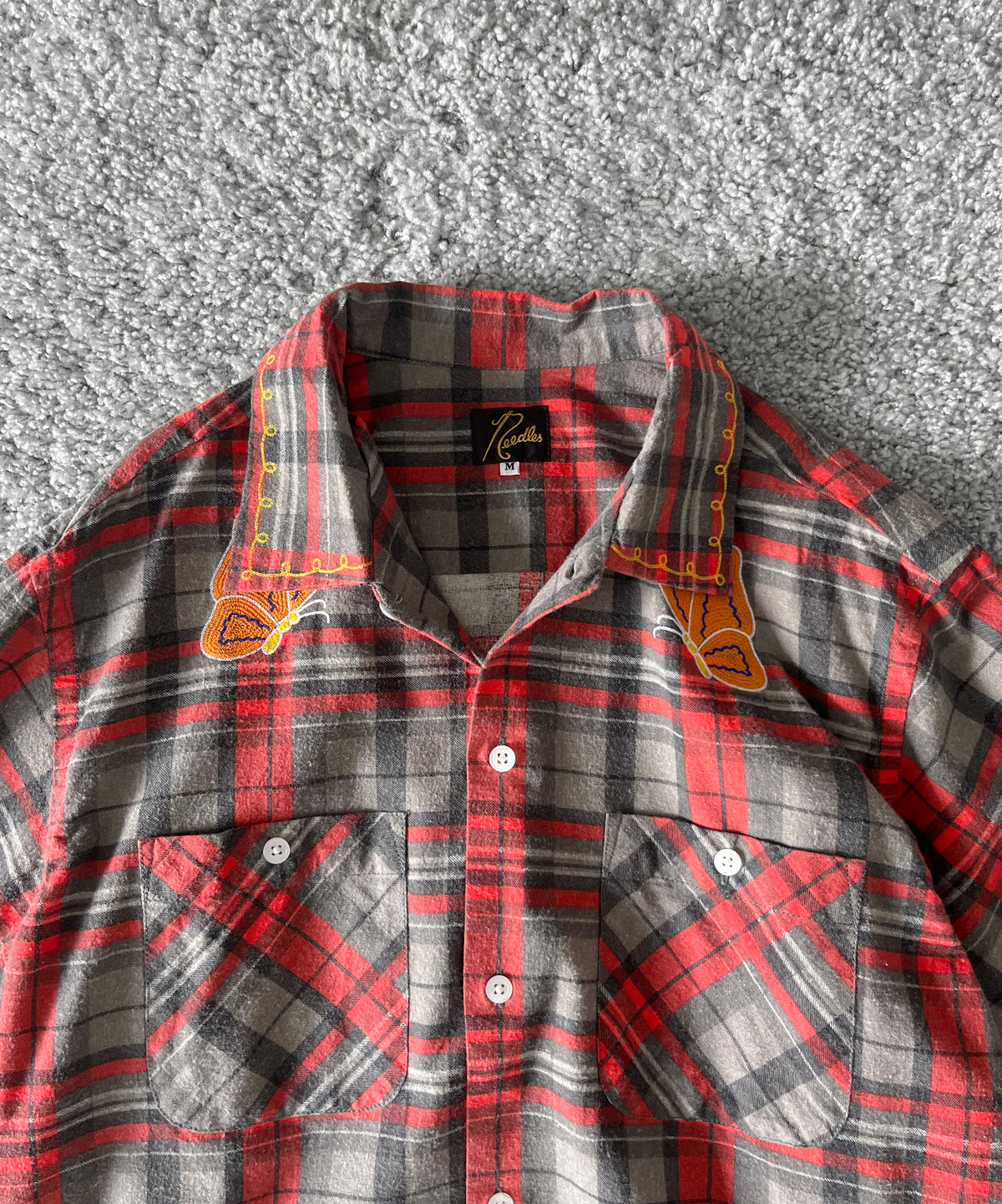 NEEDLES One-up shirt - printed flannel/plaid "B-GREY/RED B"